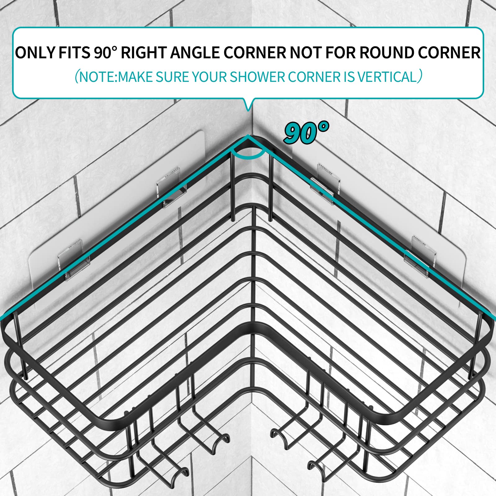Yazoni Corner Shower Caddy, 4-Pack Adhesive Shower Shelves With Soap Holder No Drilling, Rustproof Bathroom Shower Organizer Sto