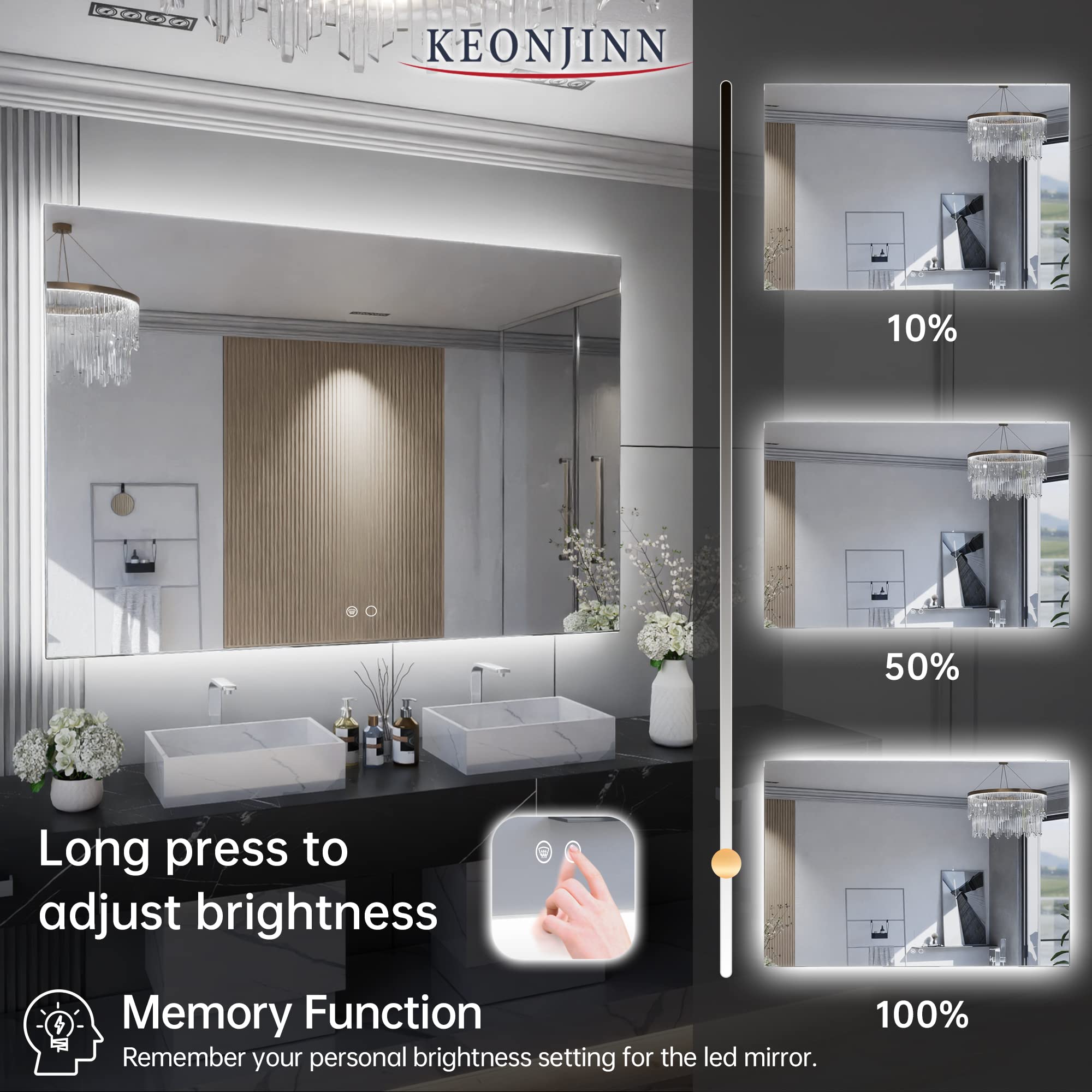 Keonjinn 48 X 30 Inch Backlit Mirror Bathroom, Led Mirror For Bathroom Mirror With Lights Large Wall Mounted Anti Fog Lighted Mi