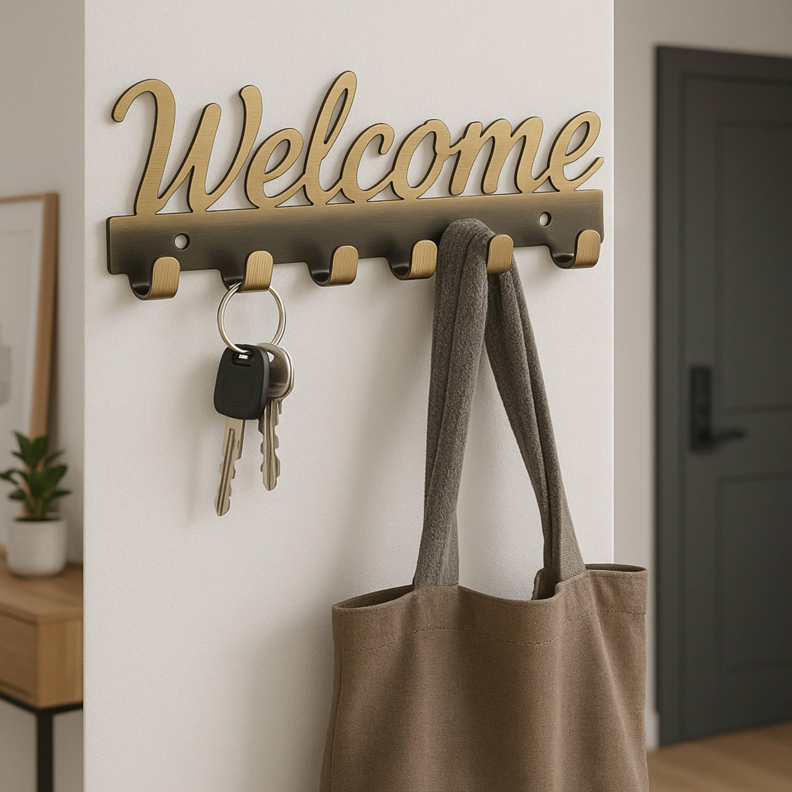 Xpert Stainless Steel Welcome Key Hanger (Pack of 1) Antique Colour  Key Hangers for Wall, Key Chain Holders for Wall & Key Sta
