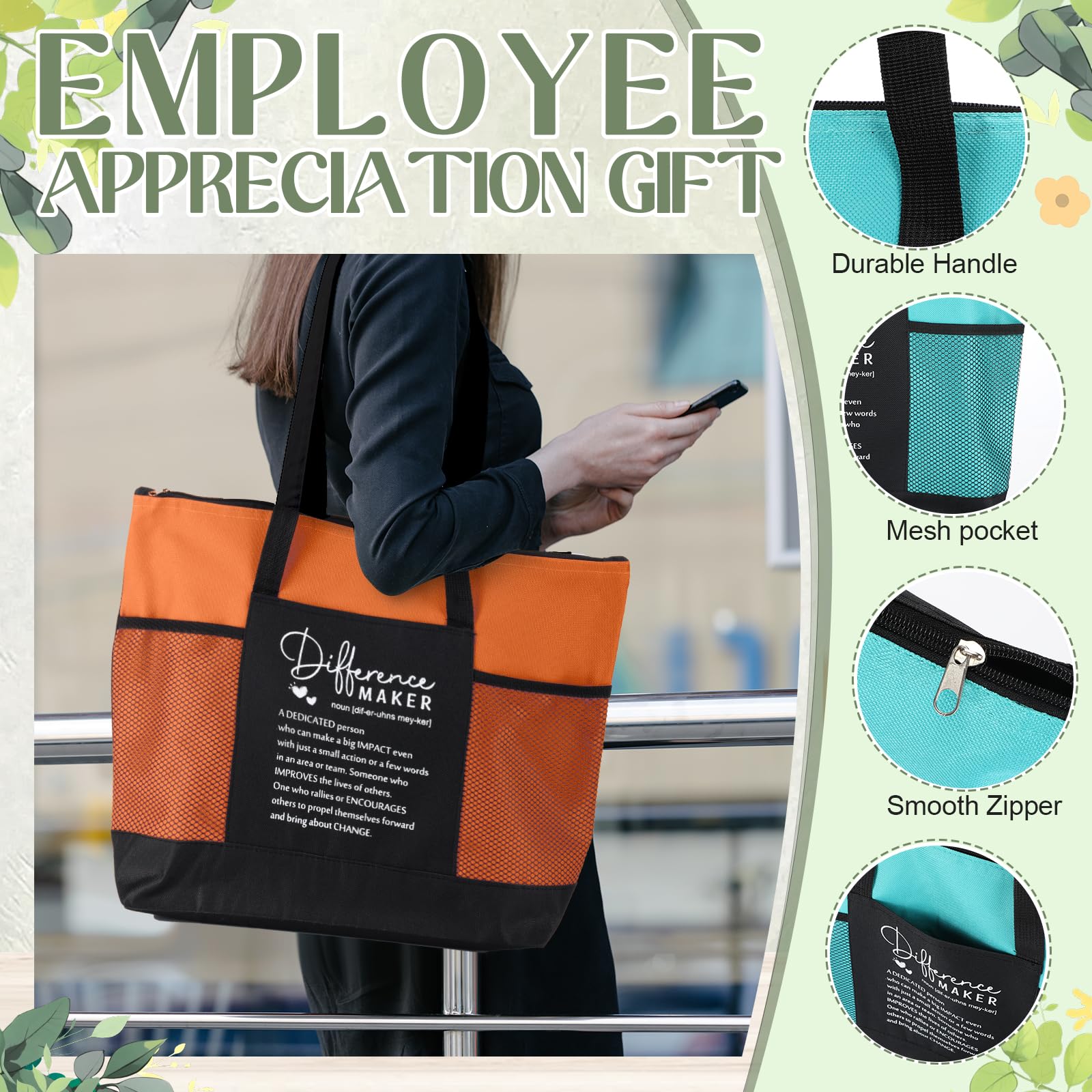 Locmeo 10 Pcs Difference Maker Appreciation Tote Bags for Women Employee Appreciation Staff Gifts for Teacher Nurse Christmas Ch