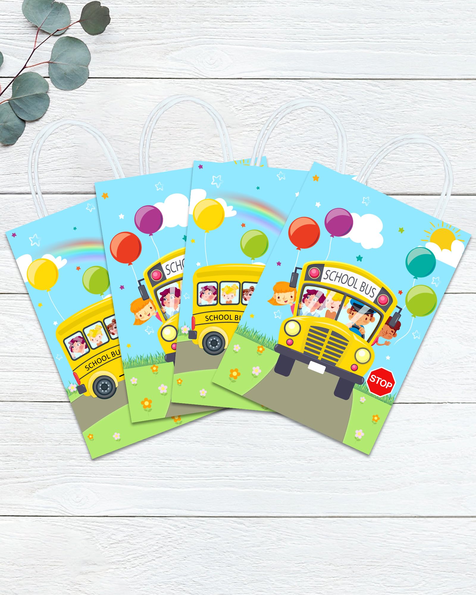 Yanzonic 16Pcs School Bus Decorations Goodie Bags - Back To School Party Favor Bags For School Bus Birthday Party Decorations, S