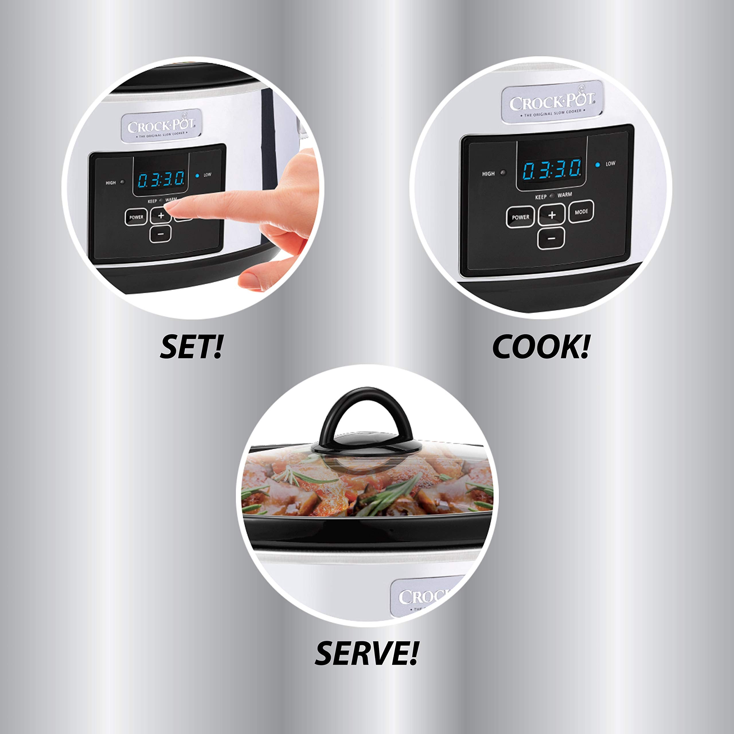 Crock-Pot 7 Quart Programmable Slow Cooker With Digital Timer, Food Warmer, Polished Platinum, Perfect For Everyday Meals And En