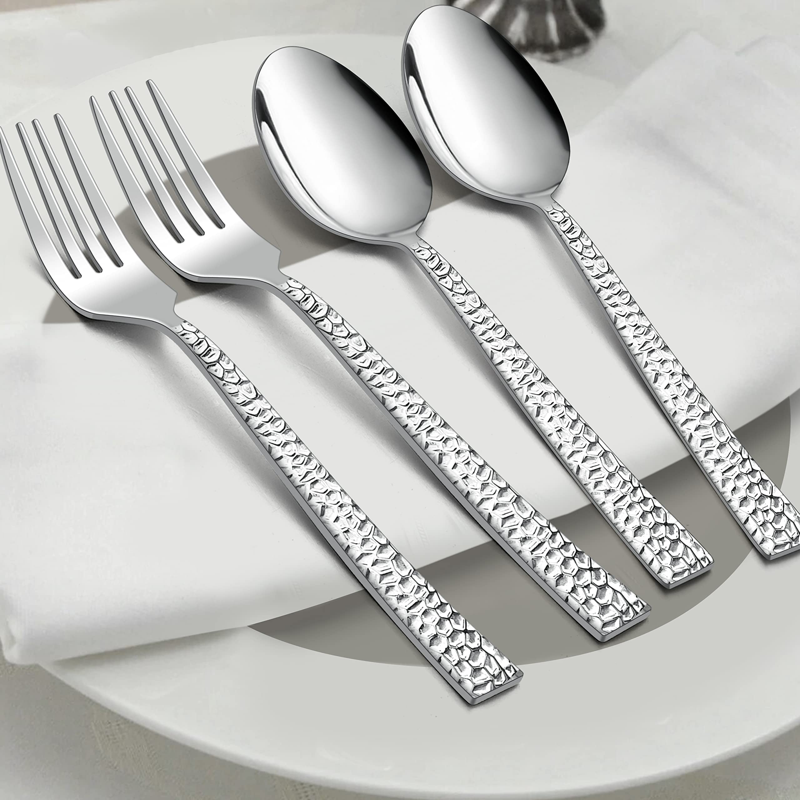 Hammered 12 Pieces Dinner Forks Set, Haware Stainless Steel 7.9 Silverware Set For Home/Kitchen/Restaurant, Classic Elegant Desi
