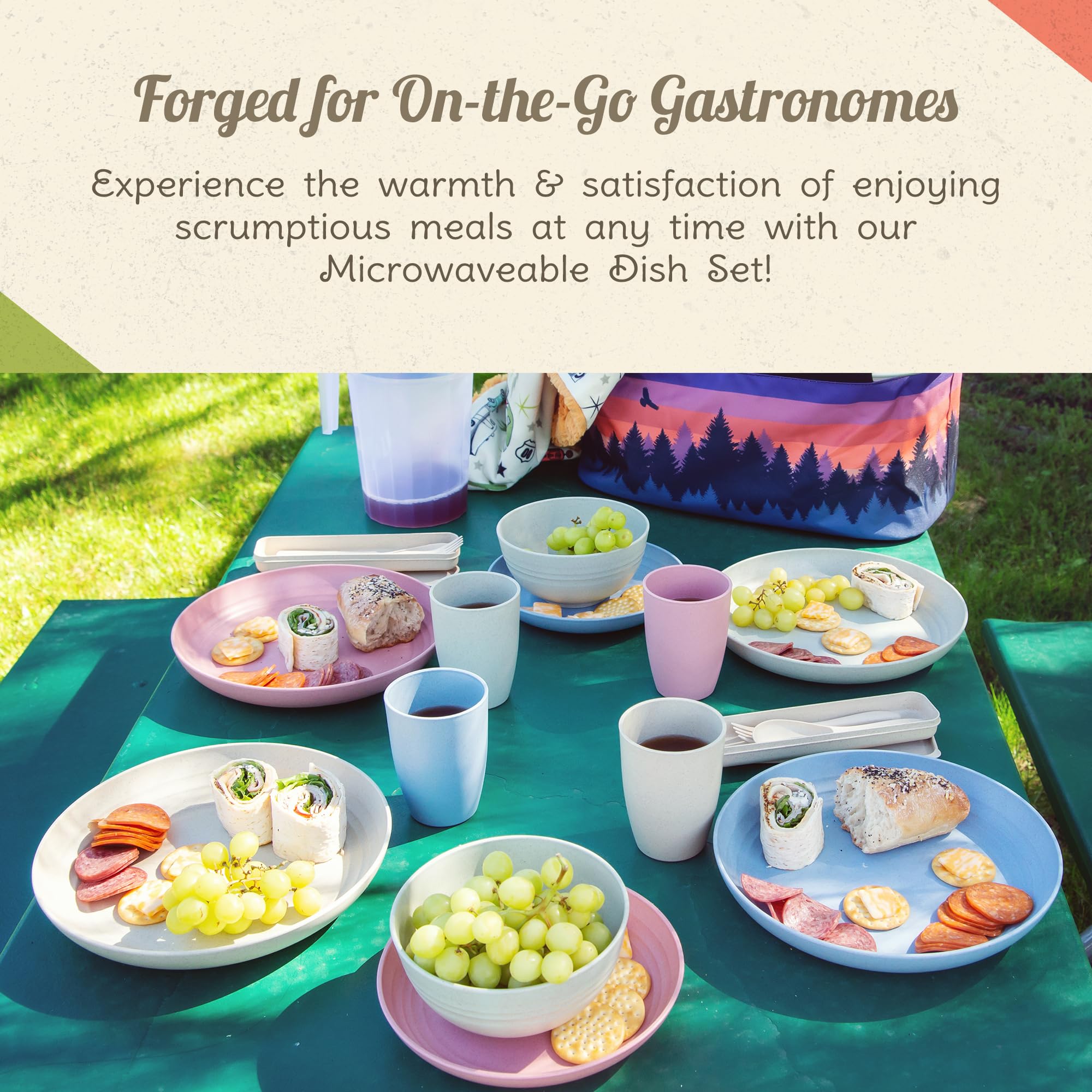 Camping Plates Cups And Bowls Set - 8-Pc Wheat Straw Dinnerware Sets - 2 Bowls, 2 Cups, 2 Small & 2 Large Indoor/Outdoor Rv Dish