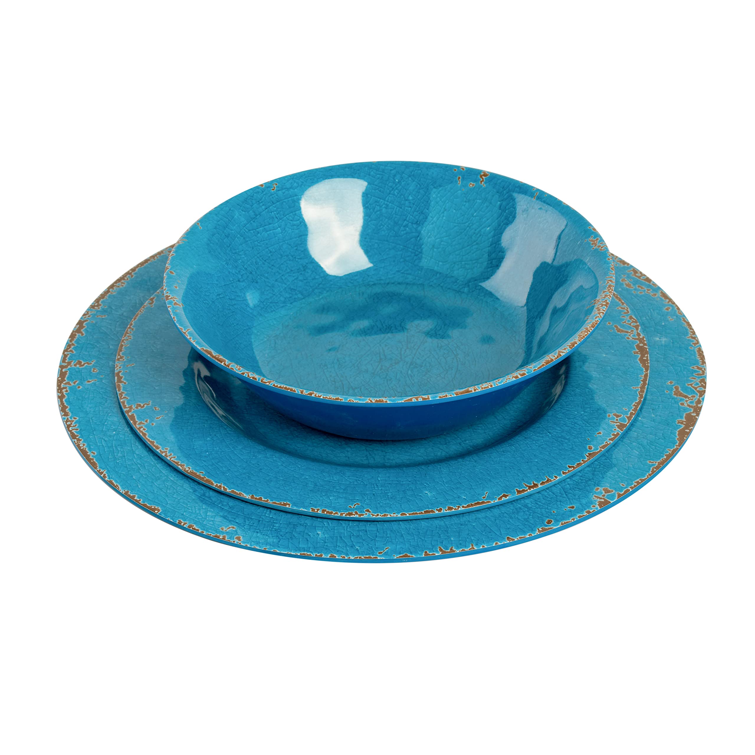 Gibson Home Mauna Melamine Plastic Dinnerware Set, Service For 4 (12Pcs), Light Blue