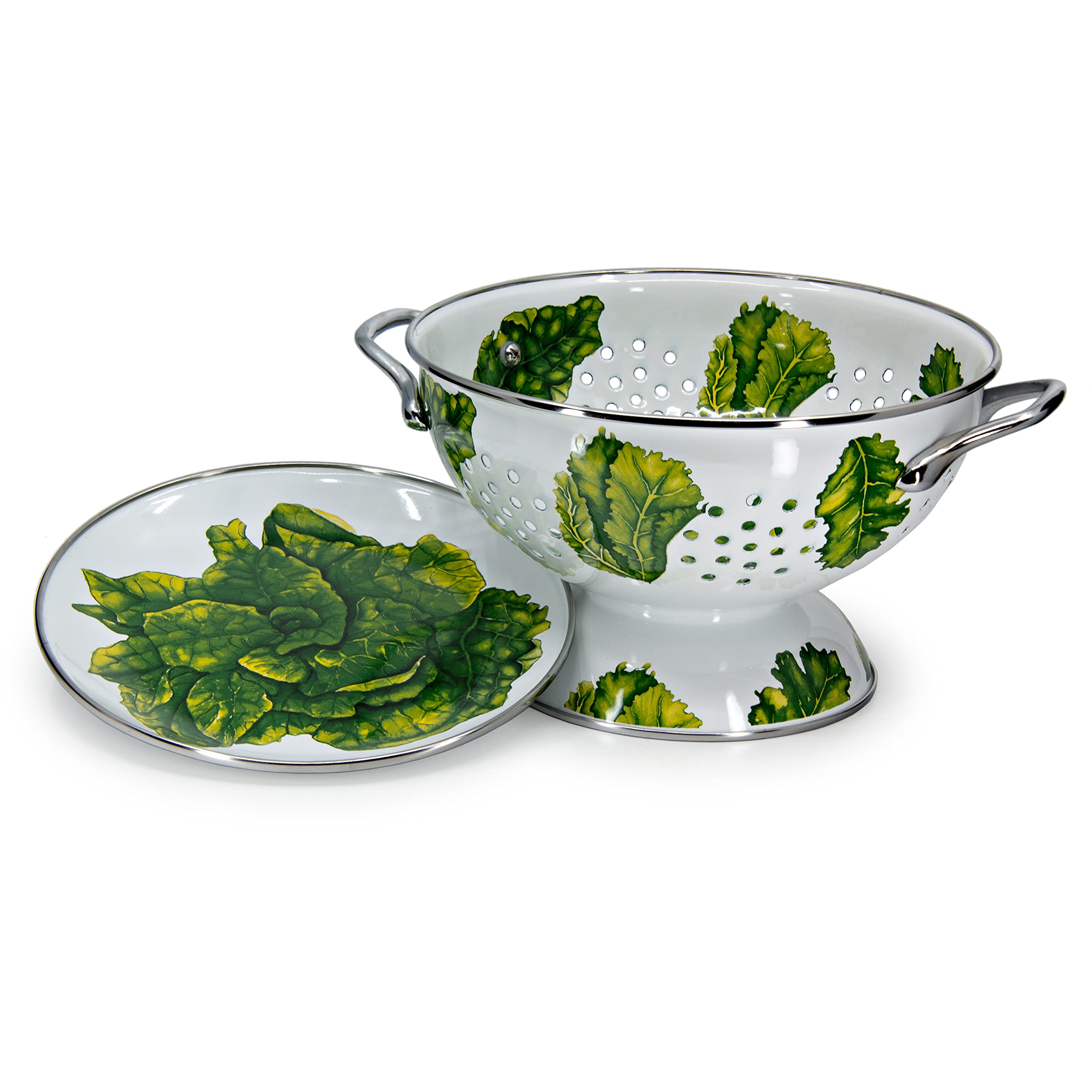 Golden Rabbit Enamelware - 2-Piece Colander Gift Set (Lettuce)