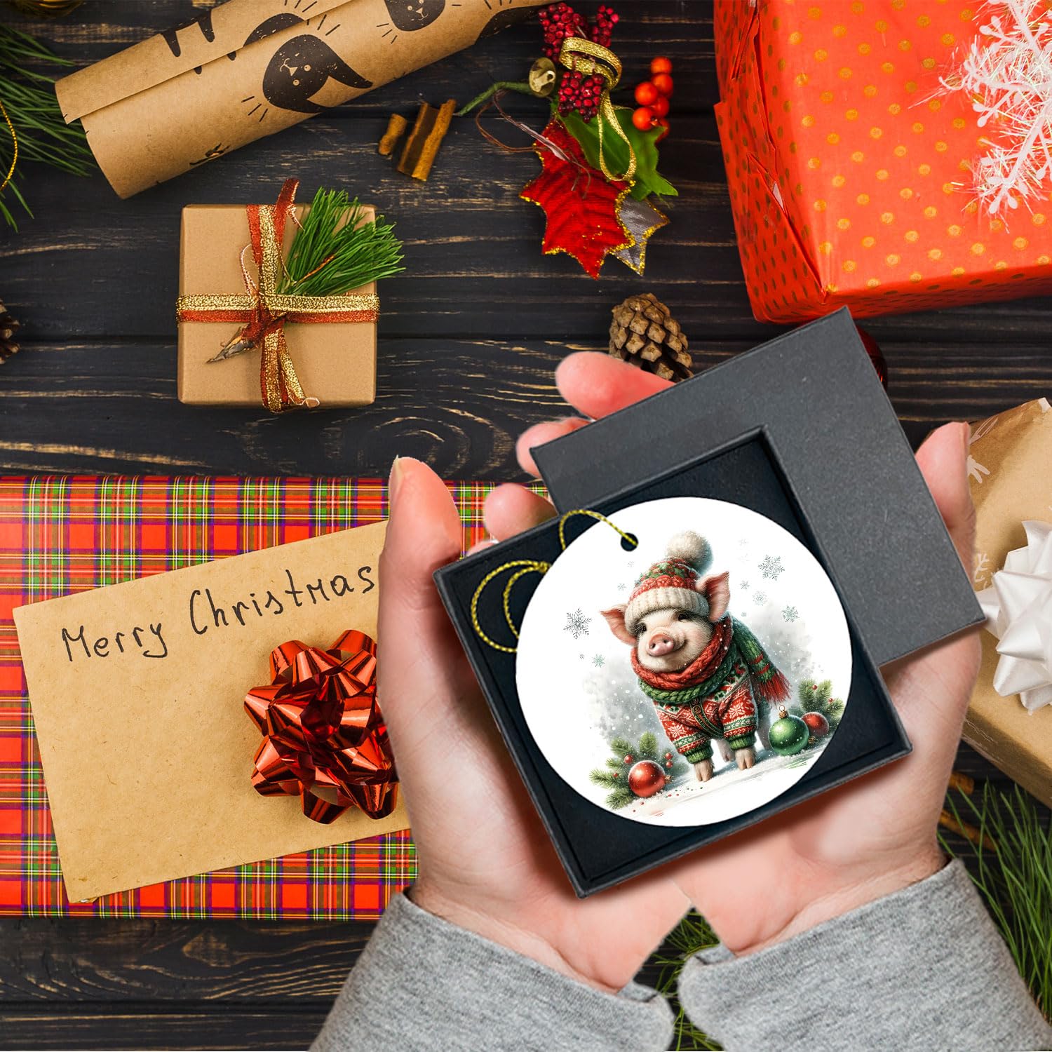 Christmas Pig Ornament - Decorative Hanging Decor for Pig Lovers