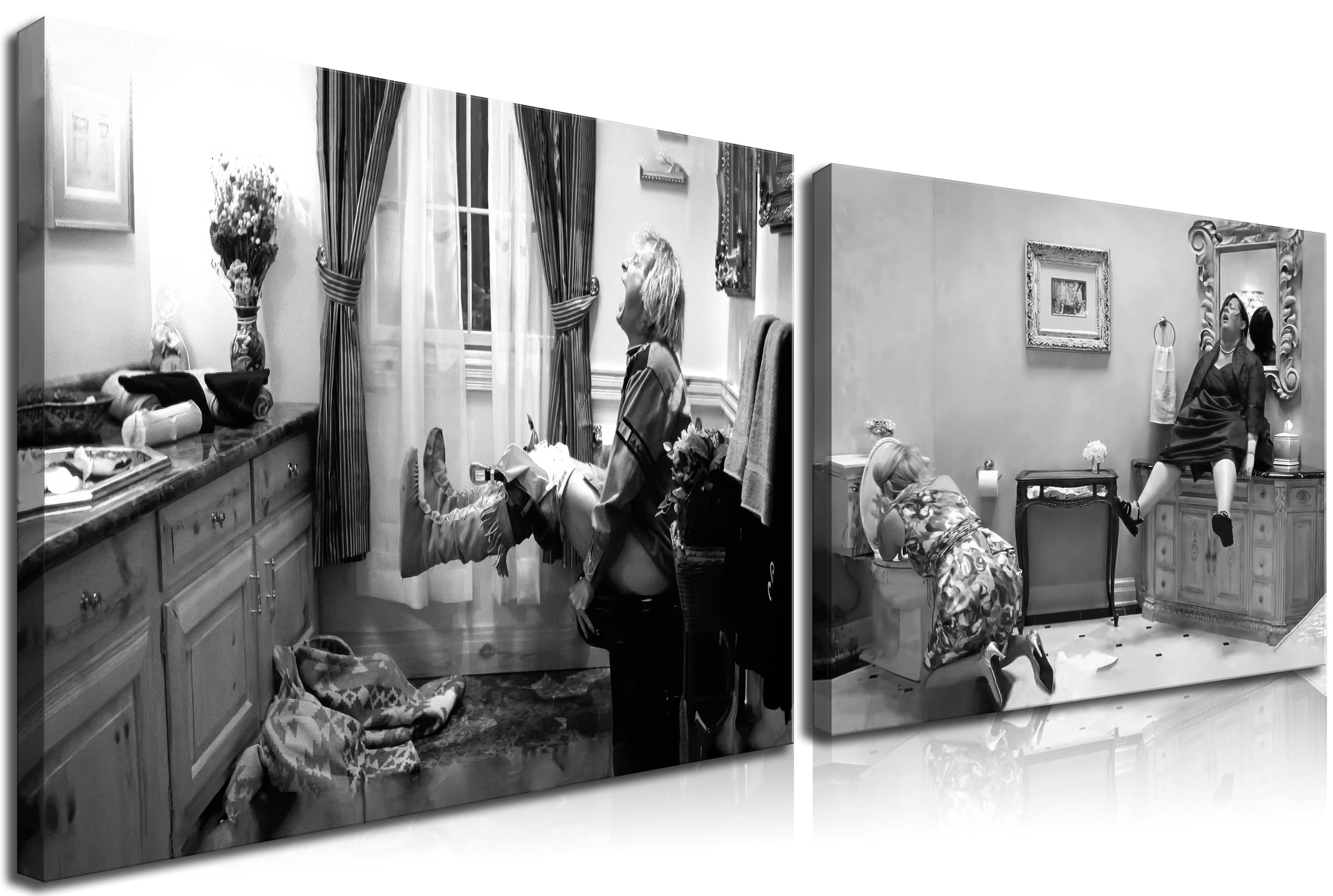 Framed Funny Bathroom Wall Decor Set Of 2 - Vintage Humor Black And White Wall Art, Dumb And Dumber Movie Posters Bathroom Art F