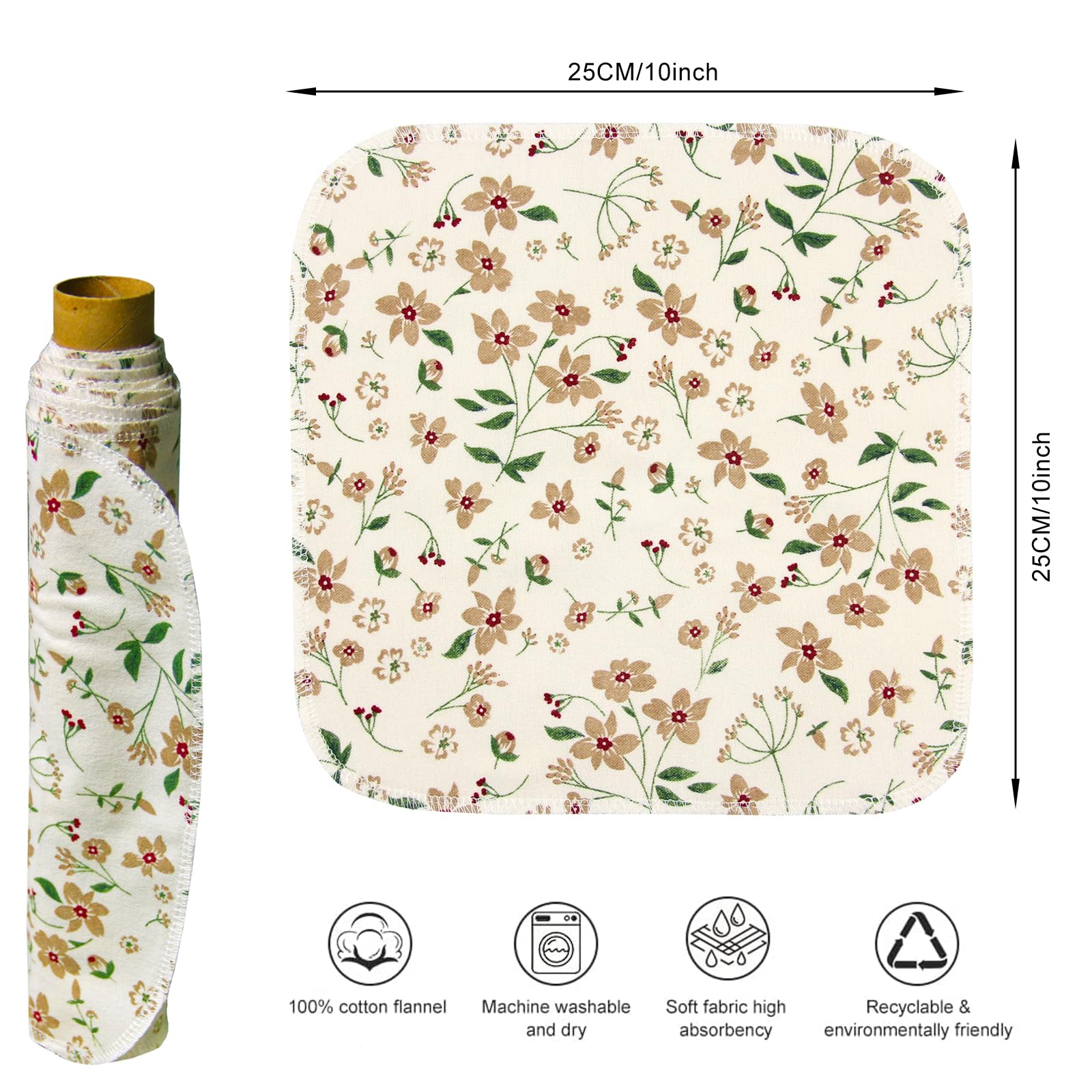 Pinowu Reusable Paper Towels Cotton Cloths (12Pcs), Absorbent Kitchen Dishcloths (10X10 Inch) Washable Paperless Towels Zero Was