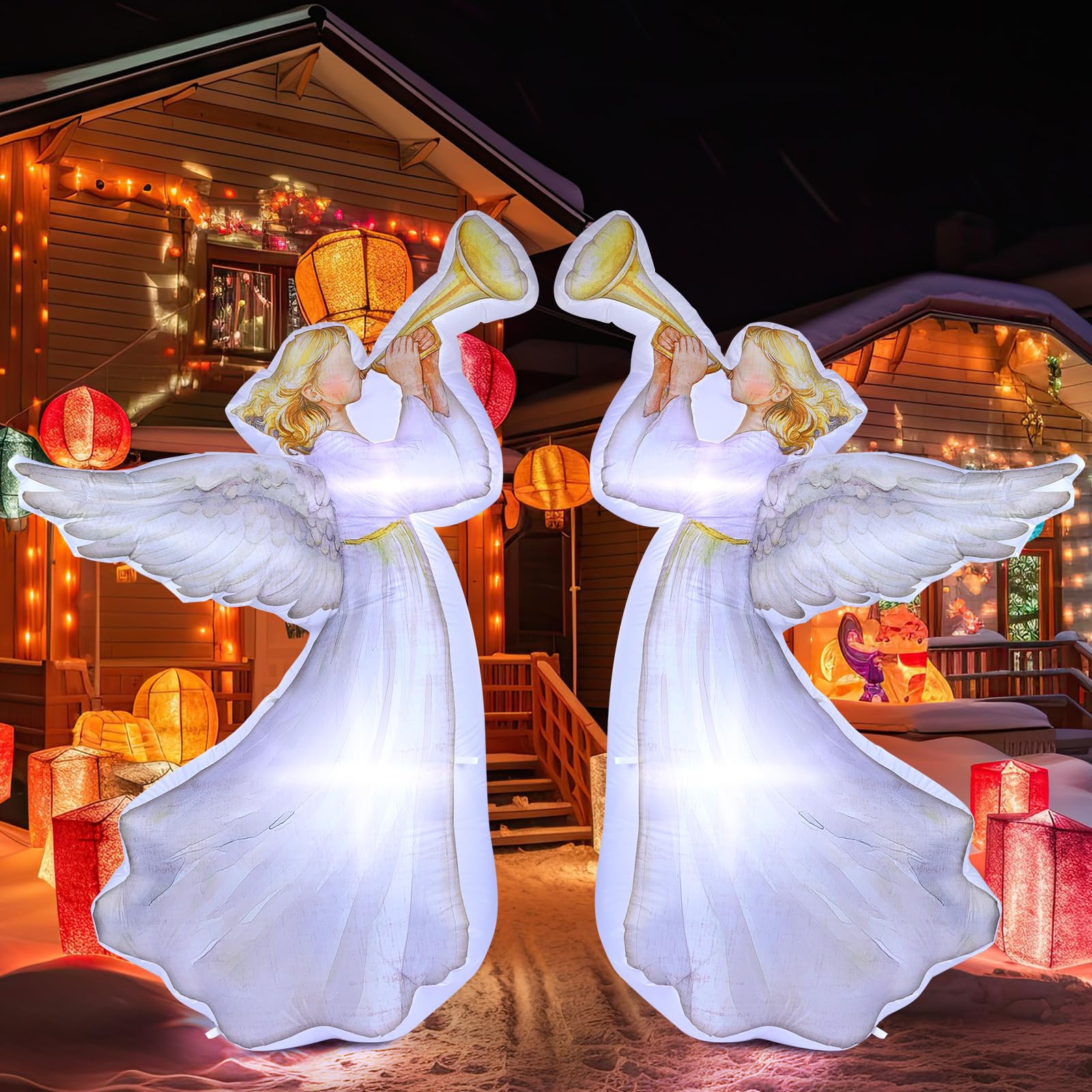 Halloscume 5.91ft Christmas Inflatable Angel Outdoor Decorations Large LED Lights Inflatable Angel Xmas Yard Outside Decor for C