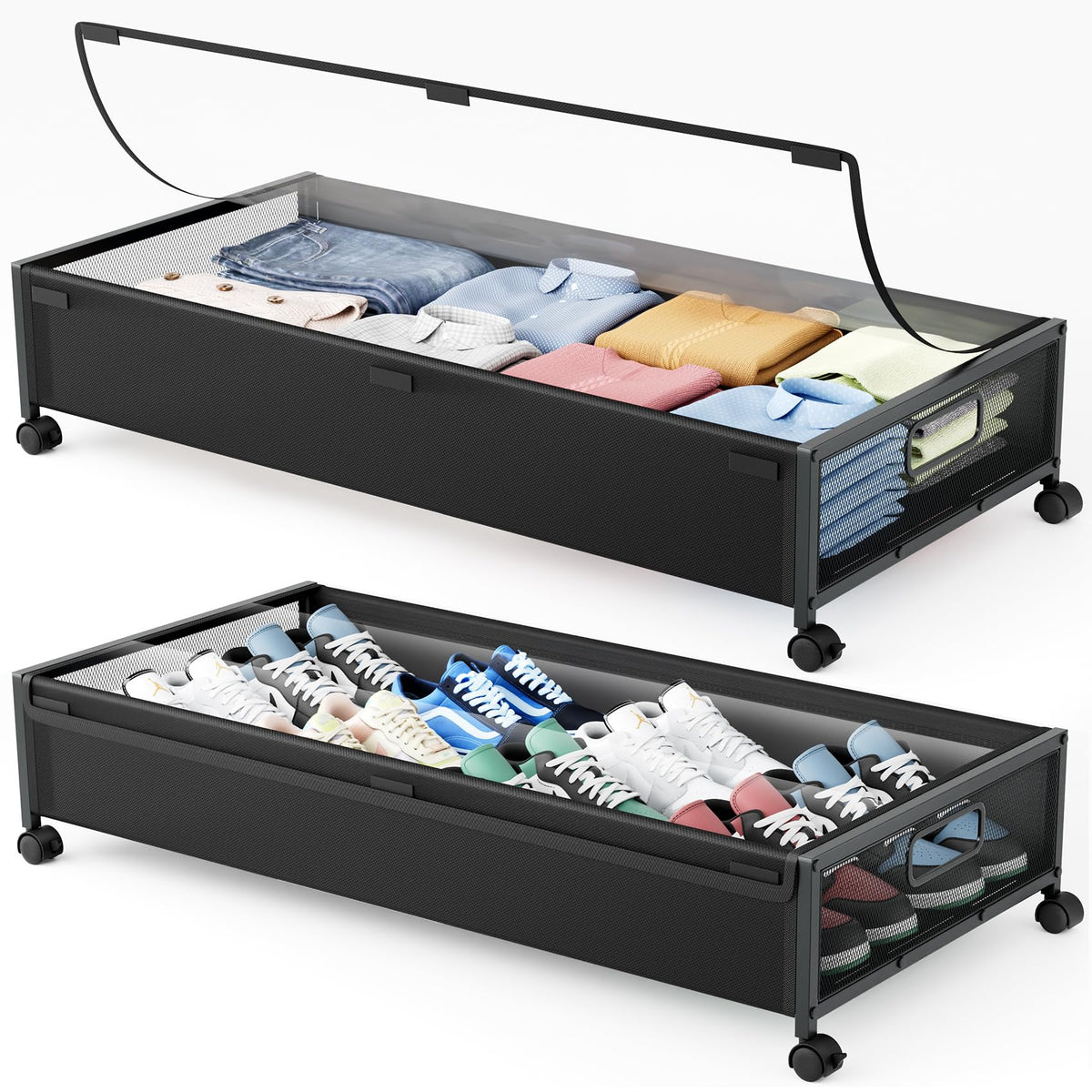Under Bed Storage Containers with Wheels 2 Pack Underbed Shoe Storage Bedroom Storage Bins Organizer Large Capacity Under Bed St
