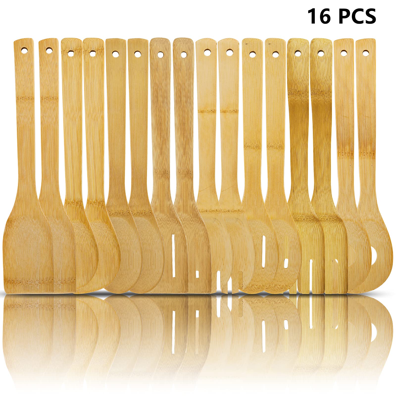 Deayou 16 Pcs Bamboo Wood Spoons Set, Cooking Utensils For Cookware, Wok, Everyday Use, Mothers Day Gifts, Housewarming Gifts