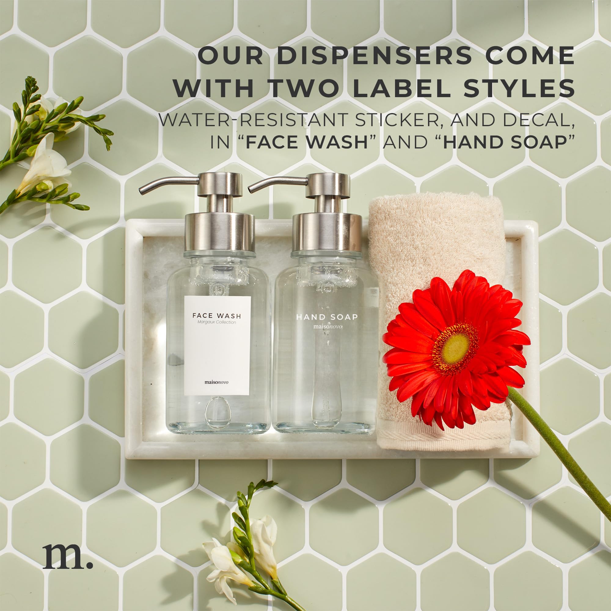 Maisonovo Glass Foaming Hand Soap Dispenser | Silver Foaming Soap Dispenser Clear Bottle Silver Pump X 1 W/Labels