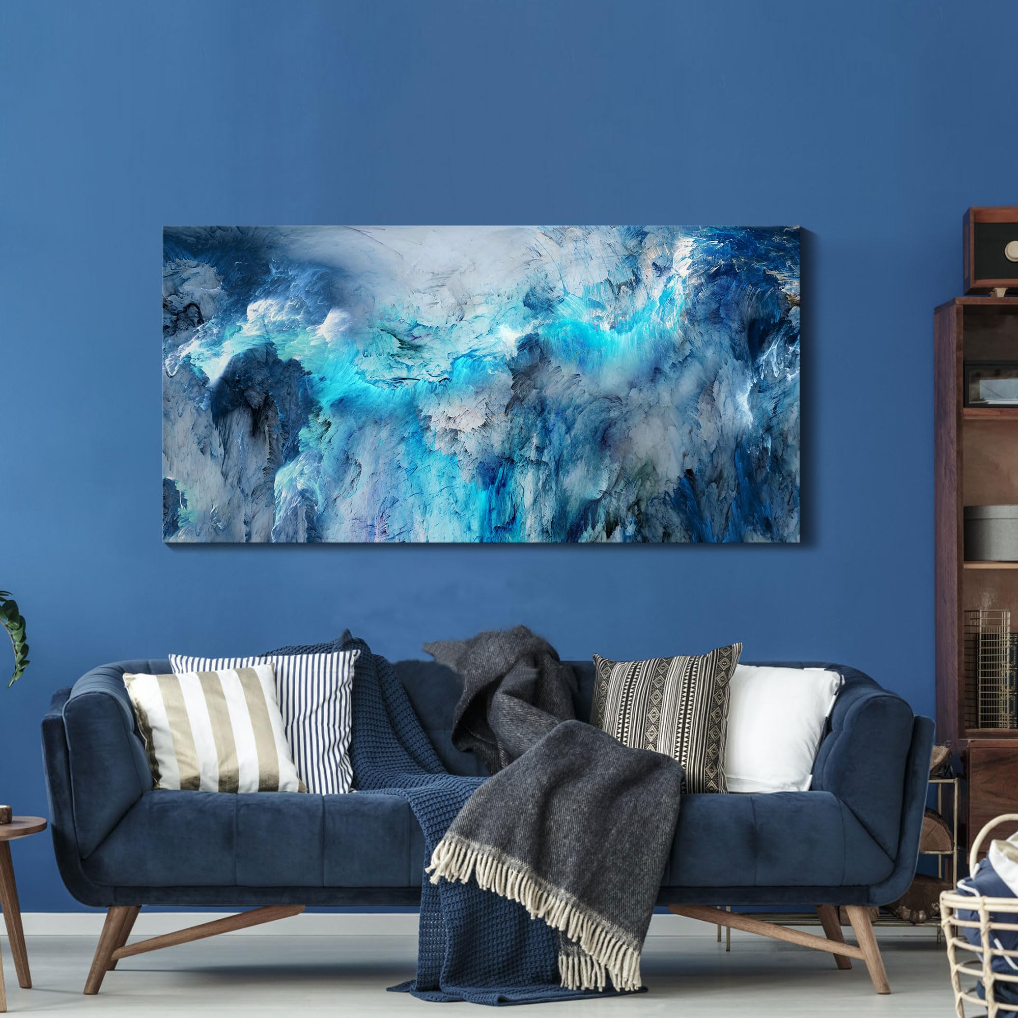 Mofutinpo Large Abstract Canvas Art | Modern Contemporary Wall Decor For Living Room, Bedroom, And Office | Serene Blue Abstract