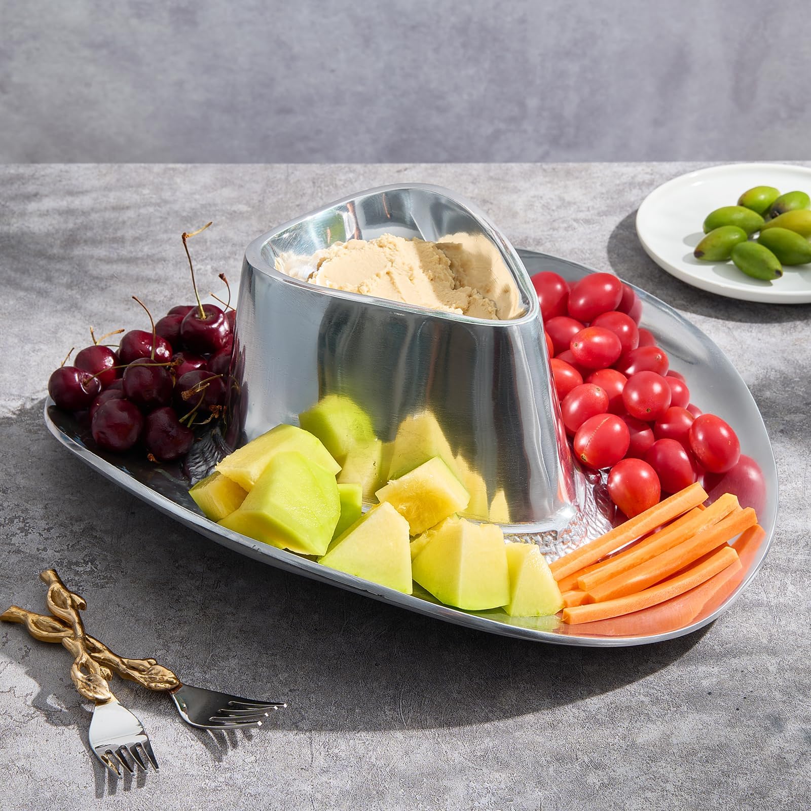 Cowboy Hat Chip and Dip Serving Bowl Silver Brass Snack