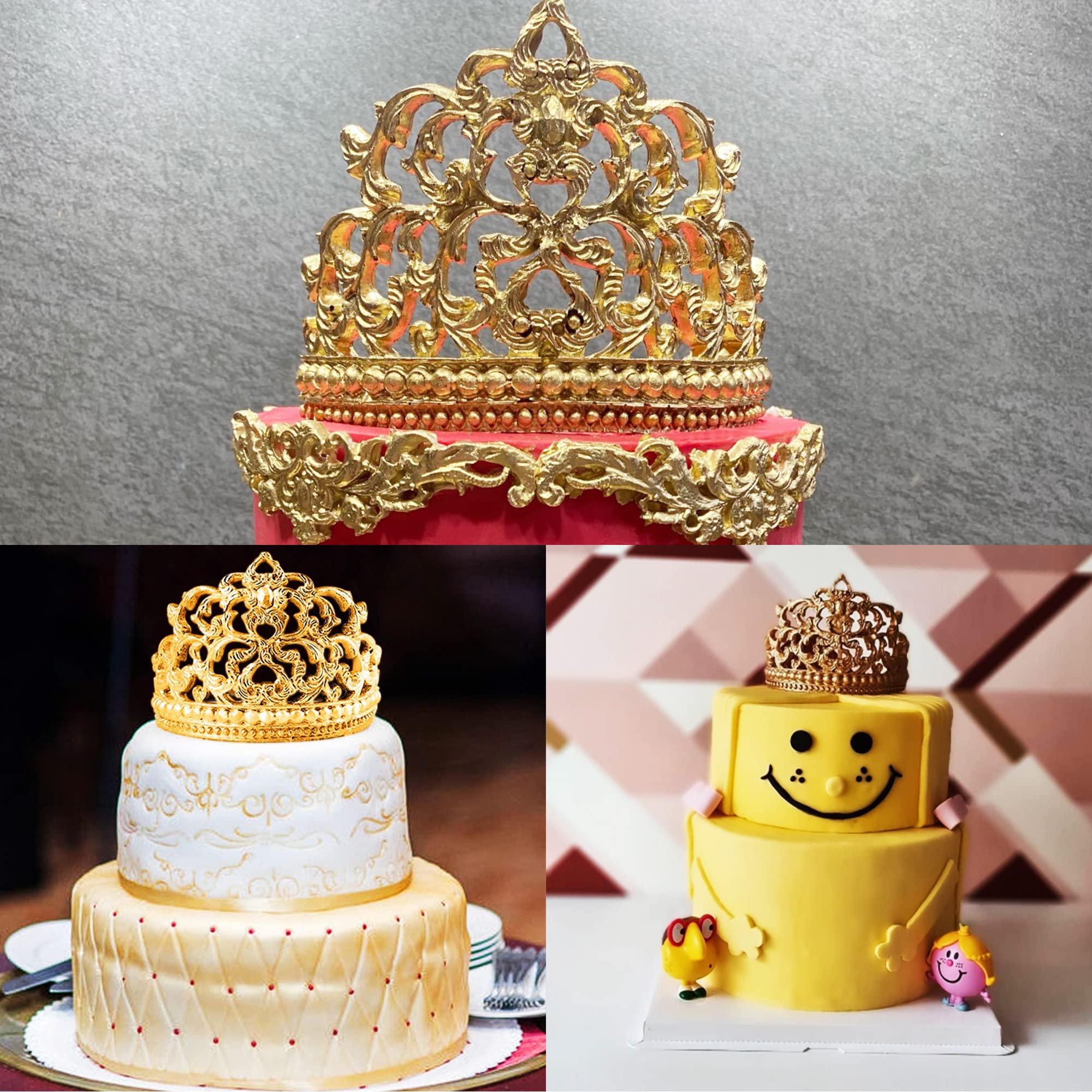 muyulin Crown Fondant Molds Set, 3 Pcs, Silicone Baroque Frame, Model ZH47, Ideal for Cake Decorating and Cupcake Toppers