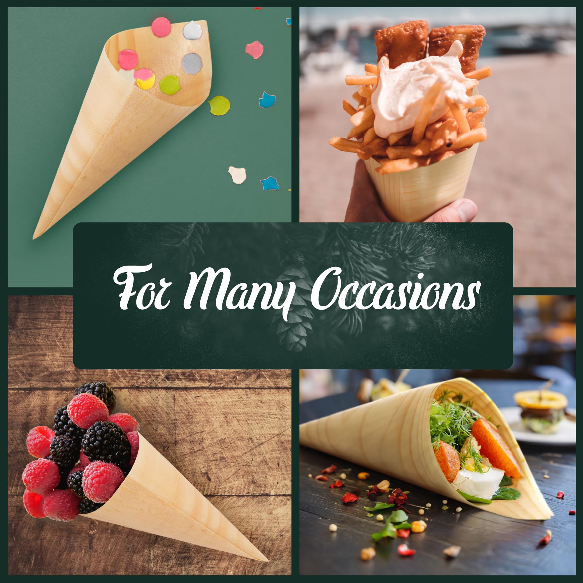 Bamboomn - Disposable Food And Appetizer Wood Cones - 7.1'' X 2.75'' - 300 Pieces