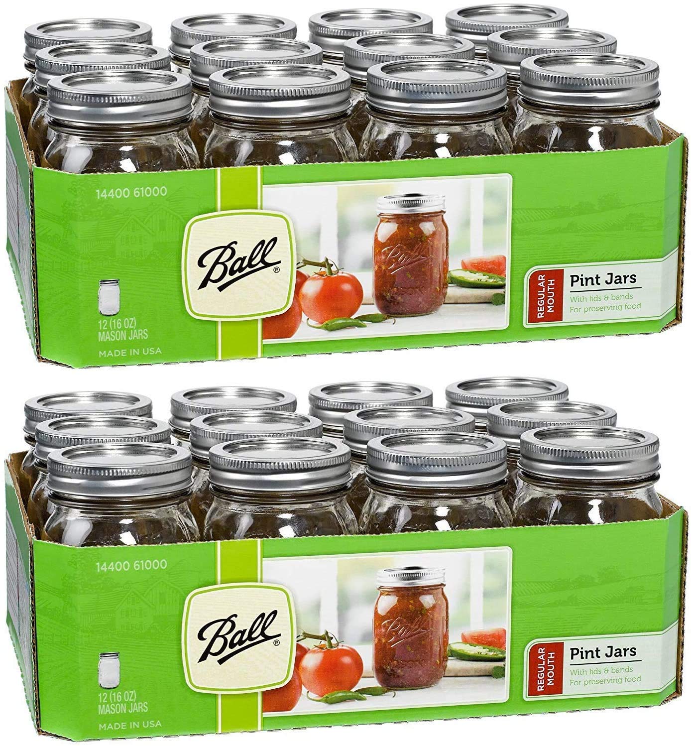 Ball Regular Mouth Pint 16-oz Mason Jar with Lids and Bands (Pack of 24)