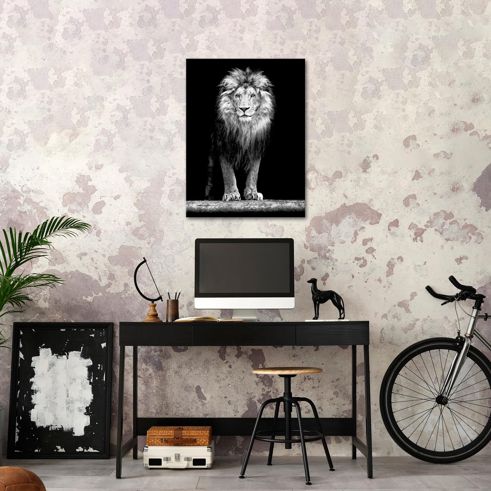 Levvarts - Lion Pictures Wall Art Black And White Lion Portrait Canvas Painting For Living Room Office Decoration Ready To Hang