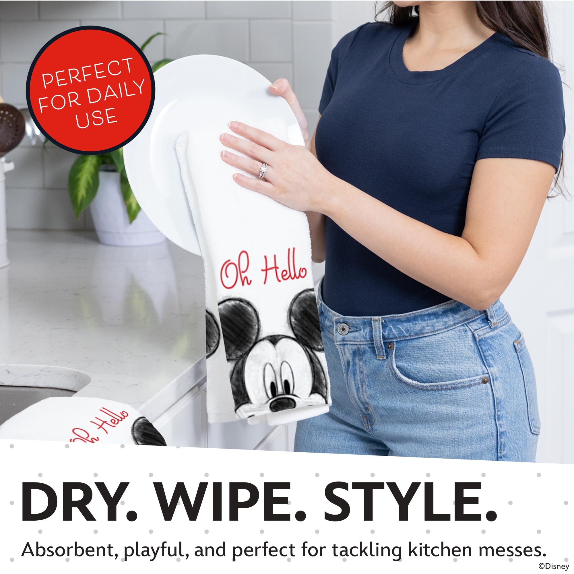 Disney Kitchen Towels & Oven Mitts Set - 4 Piece Bundle with 2 Cotton Dish Towels/Hand Towels & 2 Heat Resistant Mini Oven Mitts