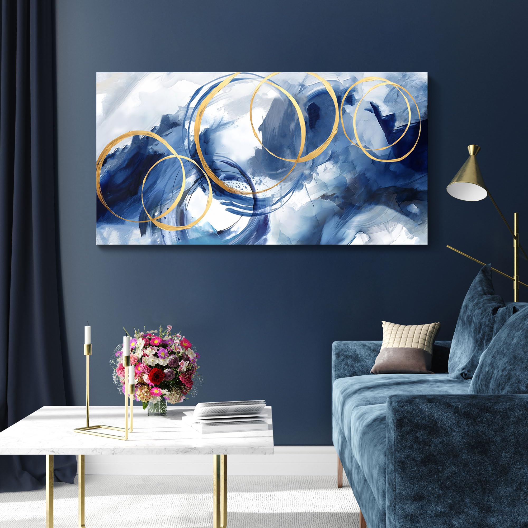 Ajaziko Blue Abstract Wall Art Modern Art Wall Decor Artwork For Walls Living Room Large Painting Size 20X40 Office Pictures For