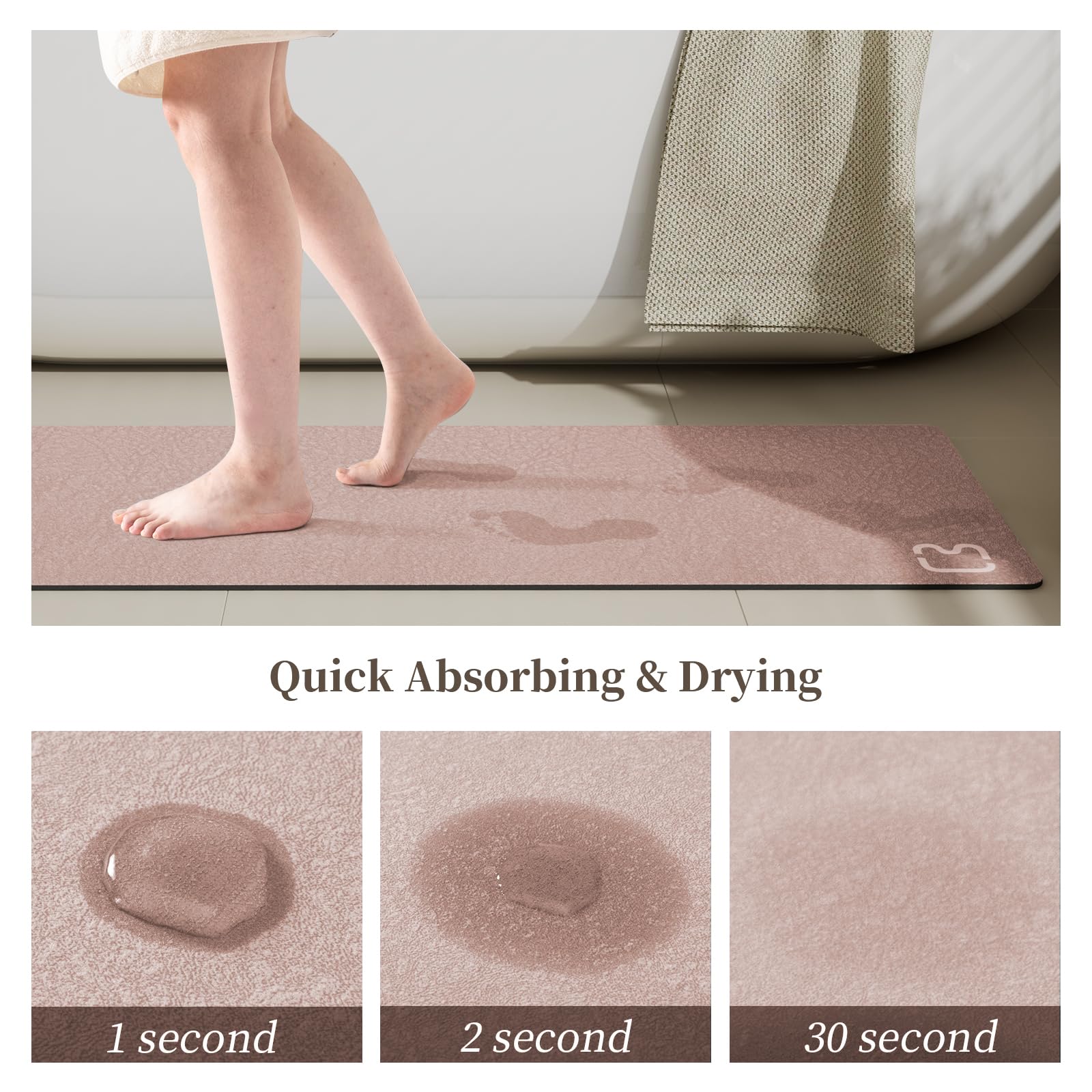 Blush Pink Diatomaceous Earth Bath Mat 15.7''X47.2'' Extra Long Bathroom Mat Large Fast Dry Super Absorbent Non-Slip Rubber Back