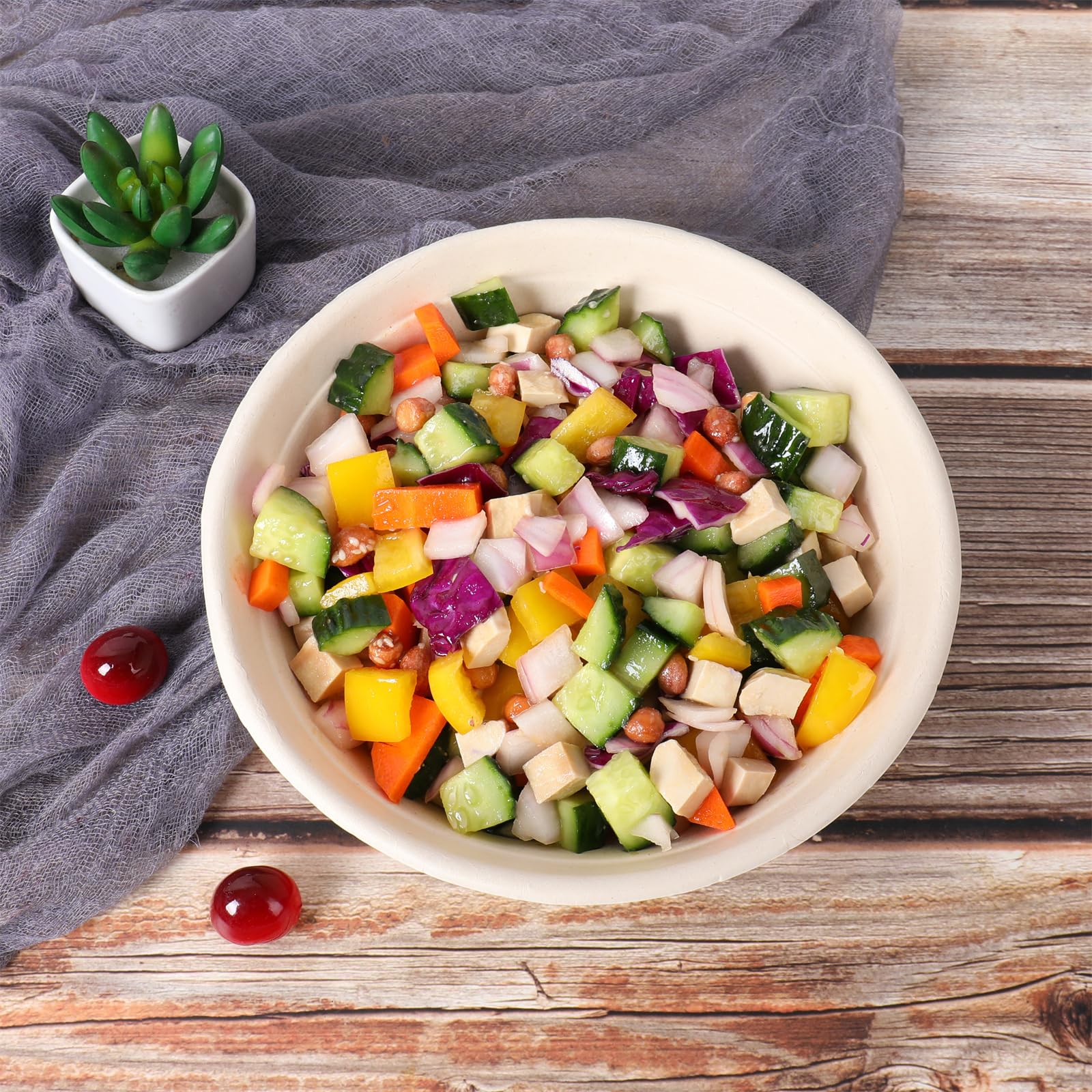 Jayeey 24Oz Round Disposable Bowls With Lids, Sugarcane Fiber Paper Bowls Take Away Food Containers Plant Fibers Freezer Safe 50