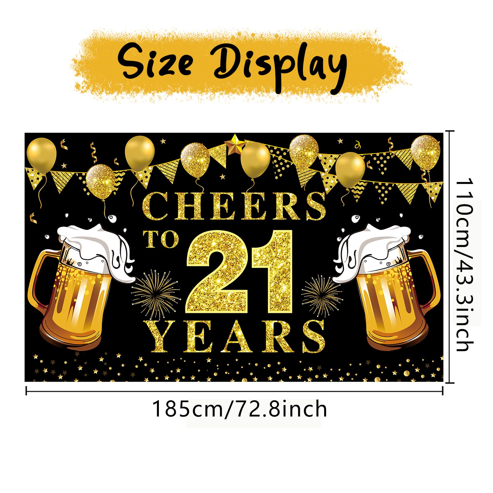 Lnlofen Happy 21St Birthday Banner Decorations, Black Gold Cheers To 21 Years Backdrop Party Supplies, 21St Anniversary Photo Bo