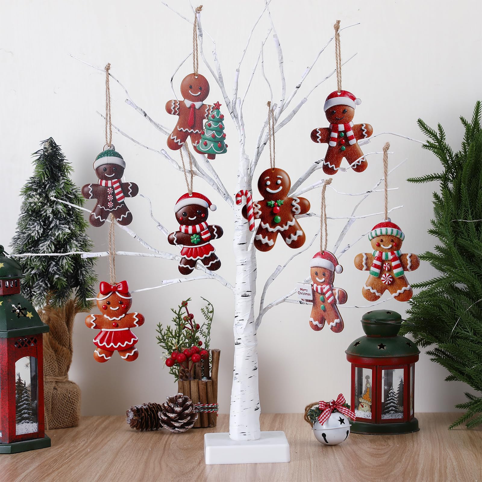 Memorywuu 24 Pcs Gingerbread Man Ornaments for Christmas Tree Cute Wooden Hanging Gingerbread Figurines Ornaments Christmas Tree