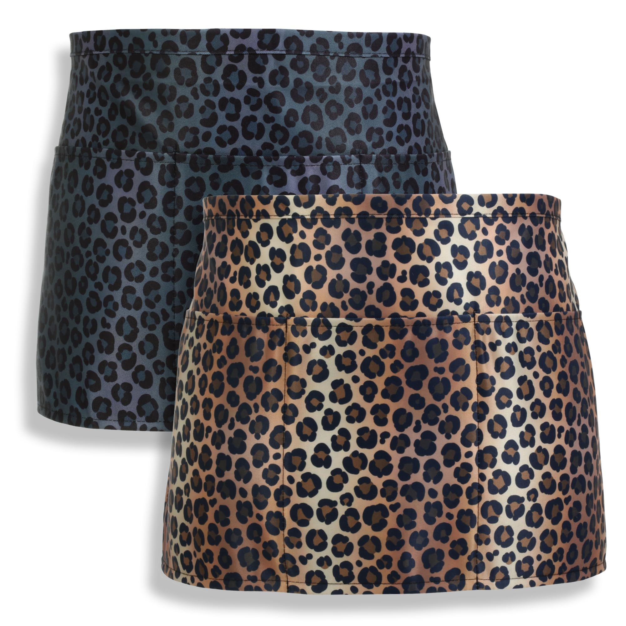 Cheetah Leopard Cute Waitress Apron With Pockets, Teacher Apron, Server Apron 2-Pack For Waitress, 3 Pockets Half Waist Aprons,