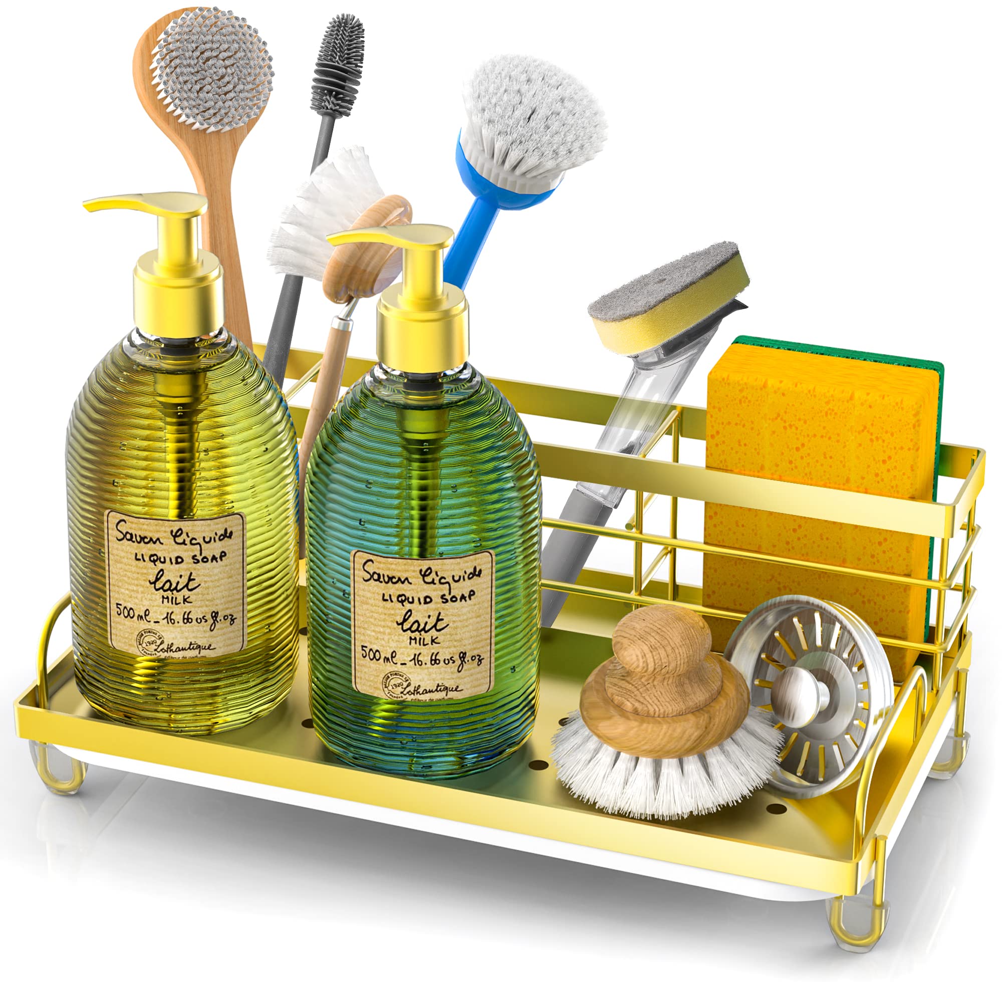 Cisily Kitchen Sink Caddy Organizer, Rustproof Non-Slip Soap Dish Dispenser Brush, Sponge Holder For Kitchen Sink, Kitchen Organ