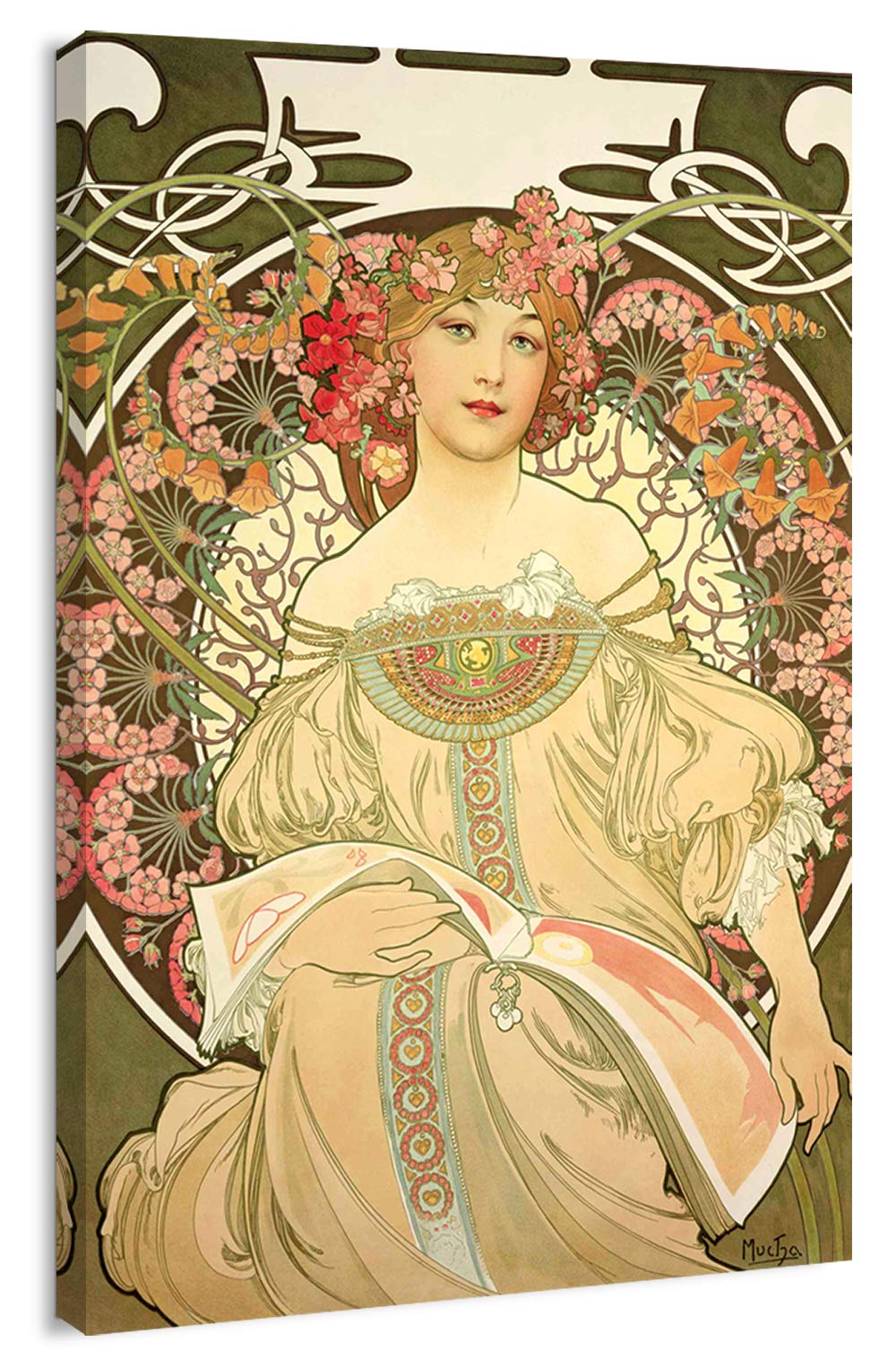 Artprints1Stop Canvas Print Wall Art - Classic Vintage Poster Women With Flowers By Alfons Mucha - 32X48 Inches