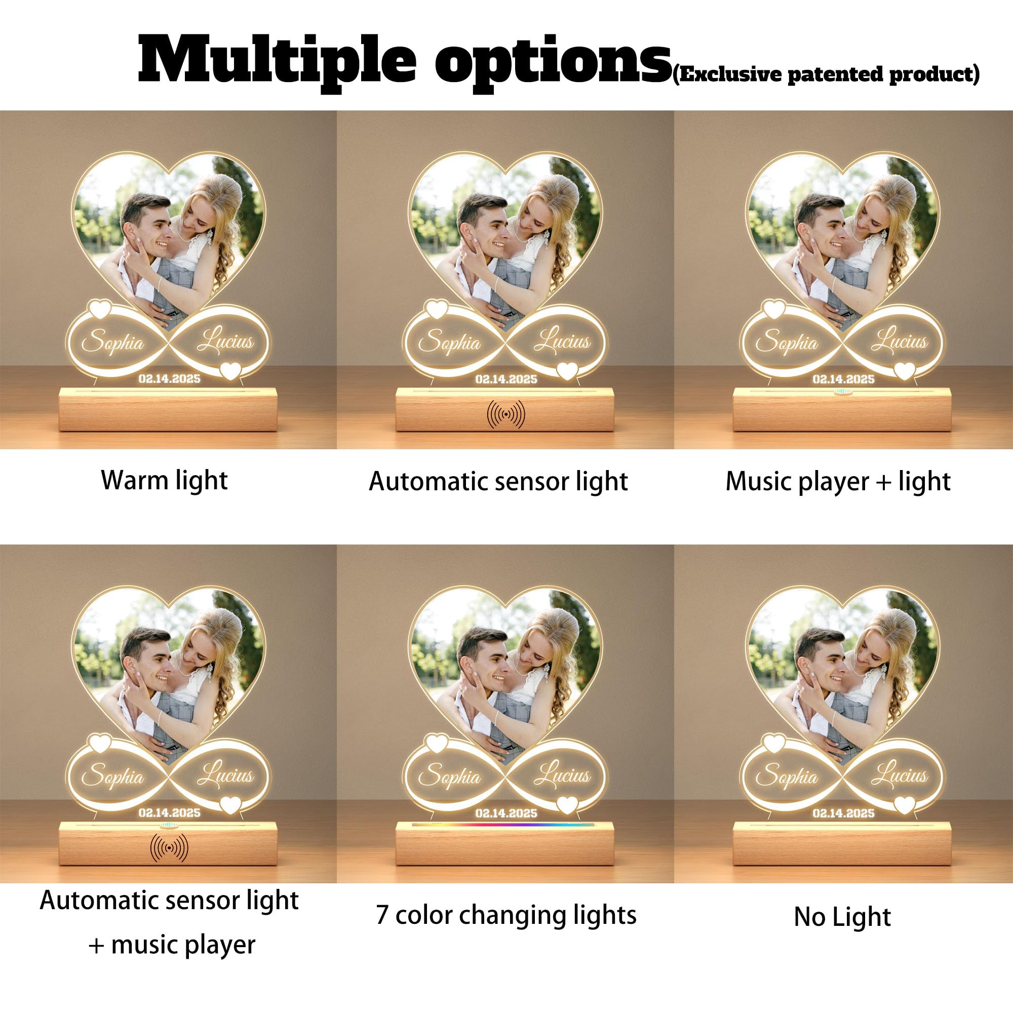 Custom Music Frame with Picture,Personalized Photo Frame with Sensor Night Light & Music Player,Personalized Anniversary/Wedding