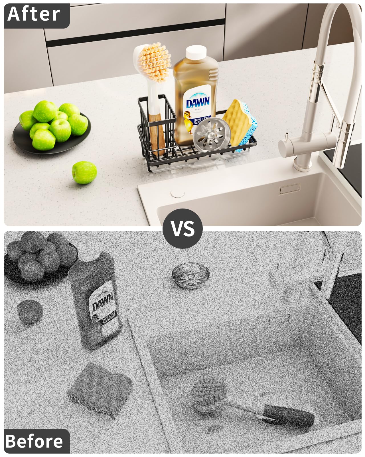 Swtymiki Sink Caddy Sponge Holder - Kitchen Sink Organizer With High Brush Holder For Countertop By The Sink Holding Dish Soaps
