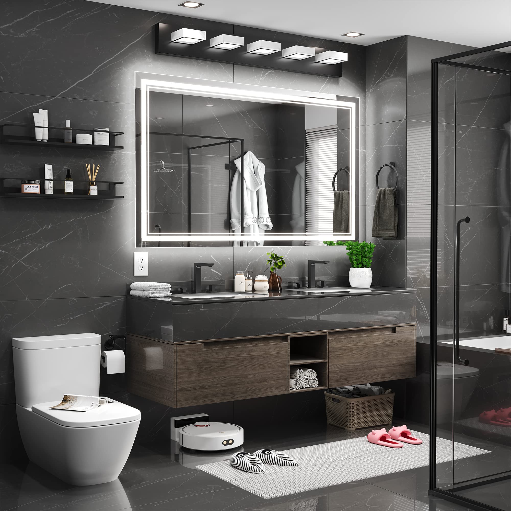 Ratsamee 60X36 Inch Led Mirror For Bathroom With Front Light And Backlit, Dimmable Anti Fog Wall Bathroom Mirror With Led Lights