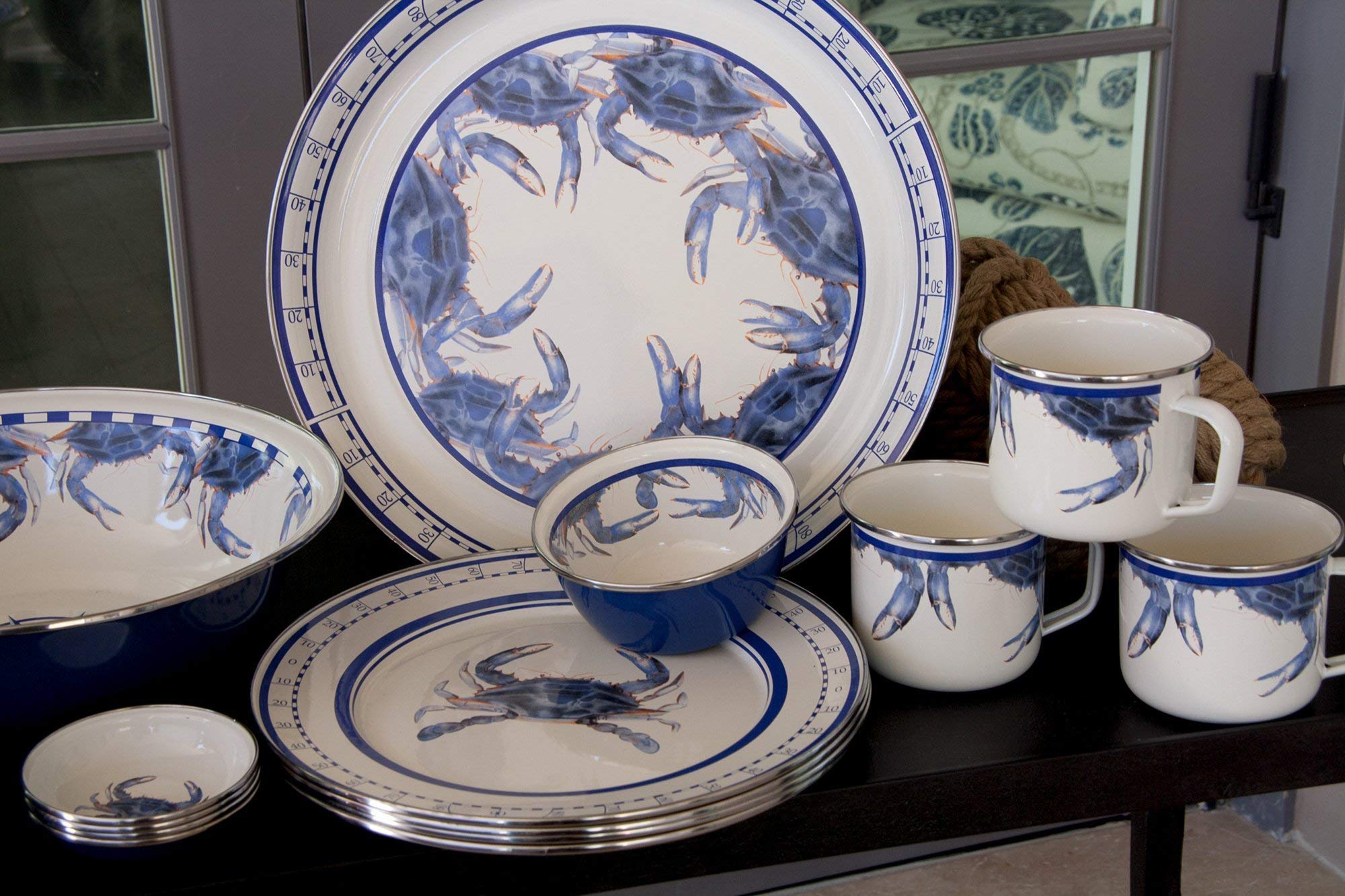 Golden Rabbit Enamelware - Set Of 6-4Oz Tasting Dishes (Blue Crab)