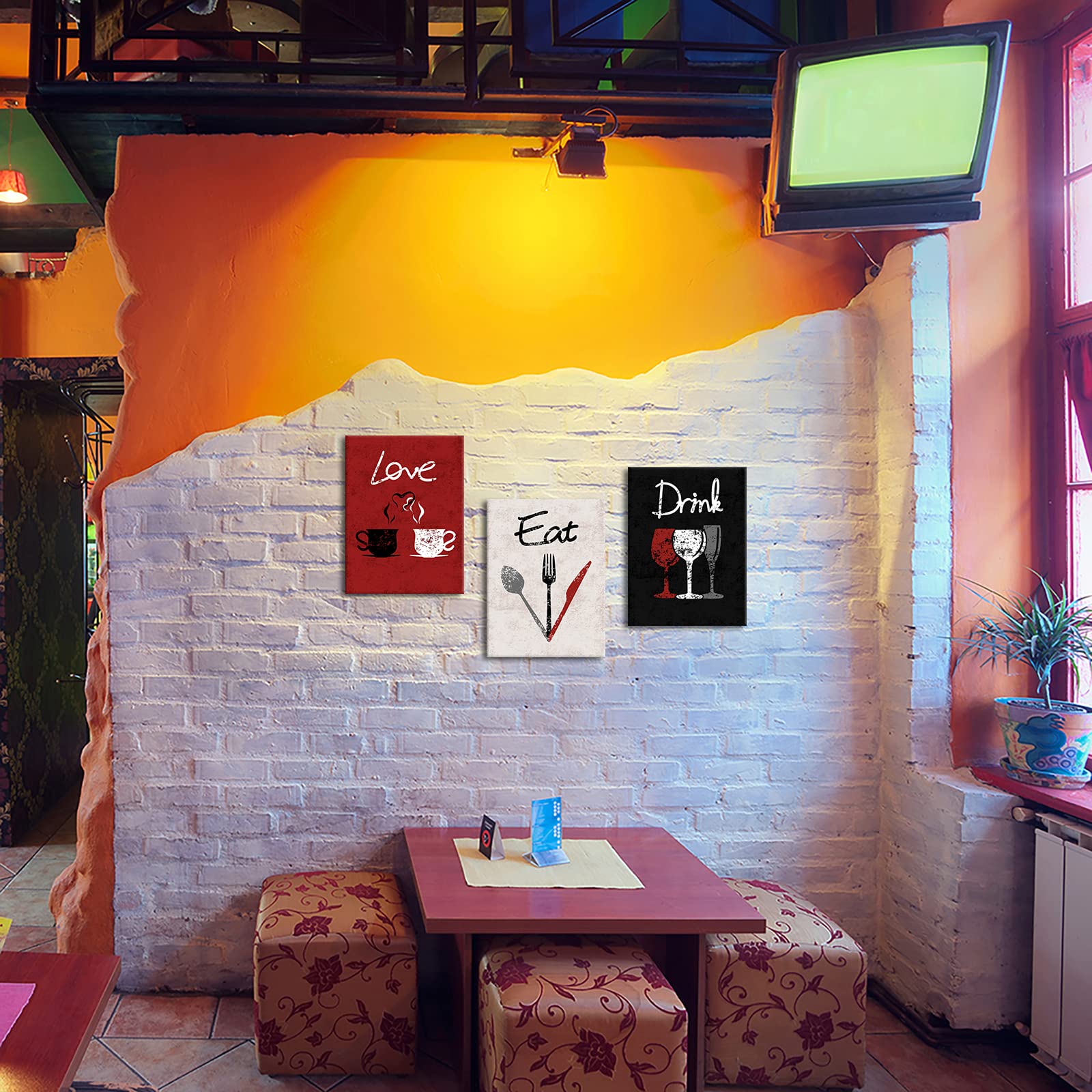 Rnnjoile 3 Piece Red Kitchen Decor Love Eat Drink Canvas Wall Art Pictures Set Dinning Room Wall Accessories Gift For Women Her