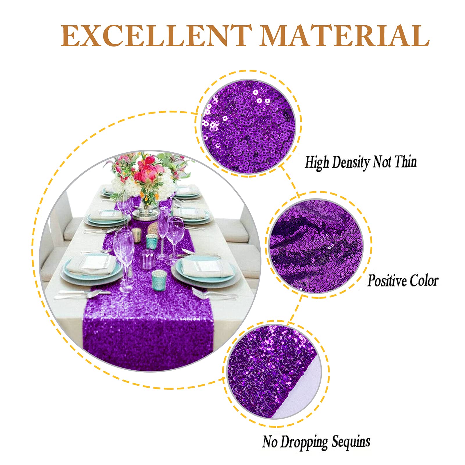Shinybeauty Purple Table Runner 12X72 Inches 2 Pack Sequin Table Runners Glitter Bithday Table Runner Christmas Holiday Runner F
