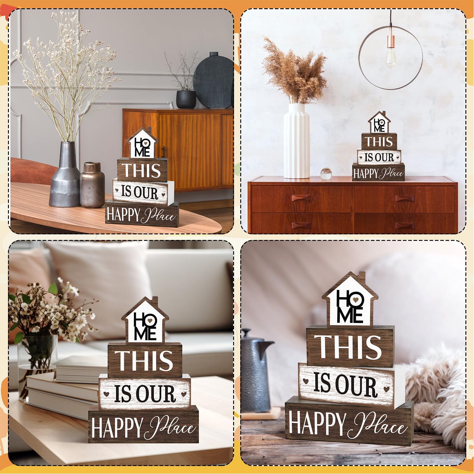 Cinnvoice Farmhouse Wooden Tabletop Decor Rustic Theres No Place Like Home Table Centerpiece Home Wood Blocks Sign Gifts Farmho