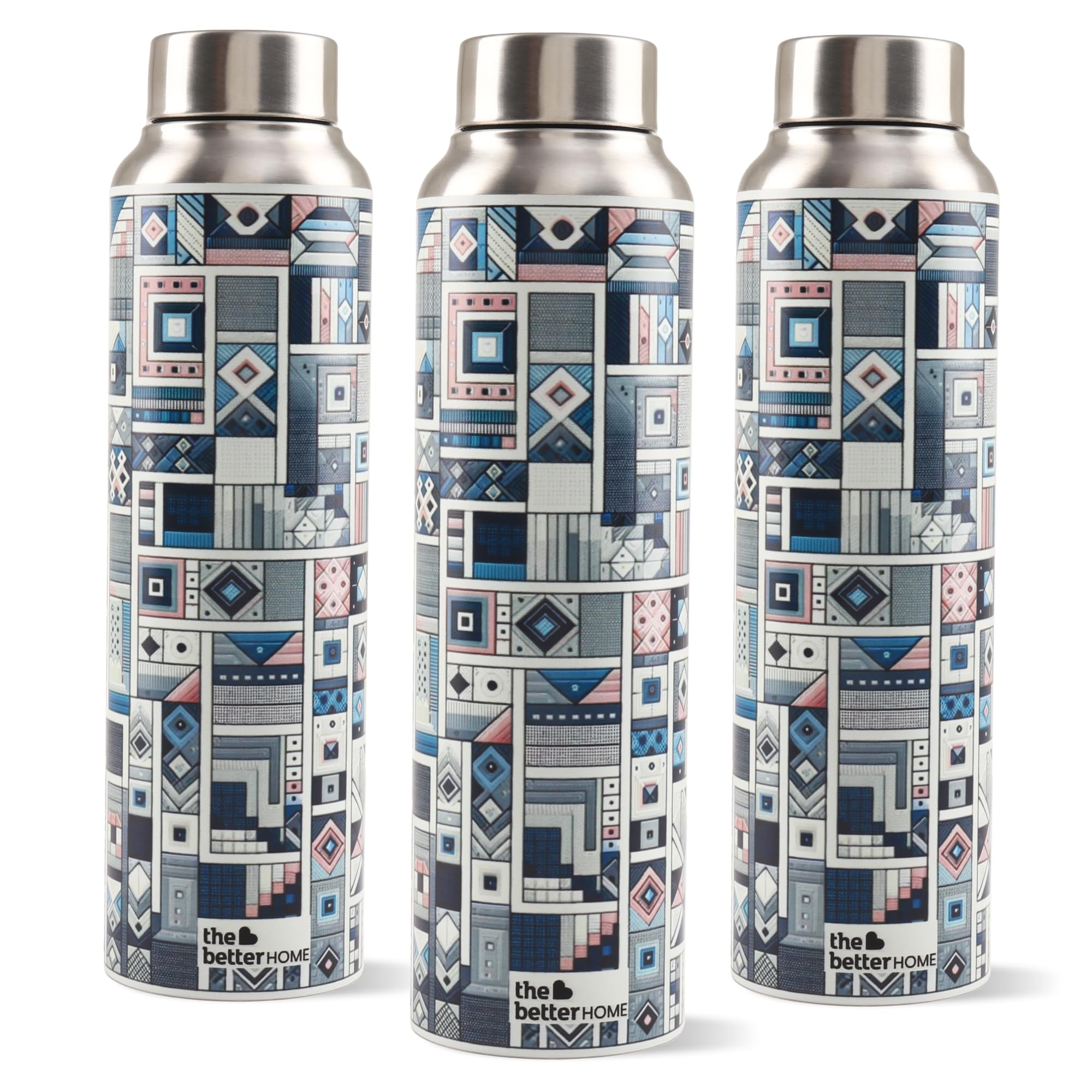 The Better Home Steel Water Bottle|1L, Pack Of 3|Leak-Proof, Bpa Free, Stainless Steel|Gym, Office, School, Home|Aesthetic, Dura