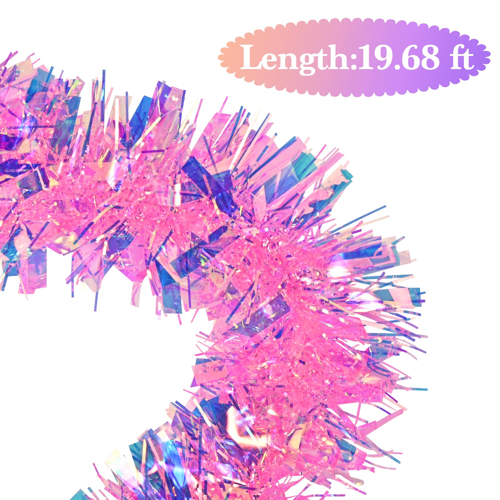 JXITON 20ft/6m Pink Christmas Tinsel Garland Iridescent Metallic Twisted Hanging Garland with Star for Chistmas Tree Fireplace H
