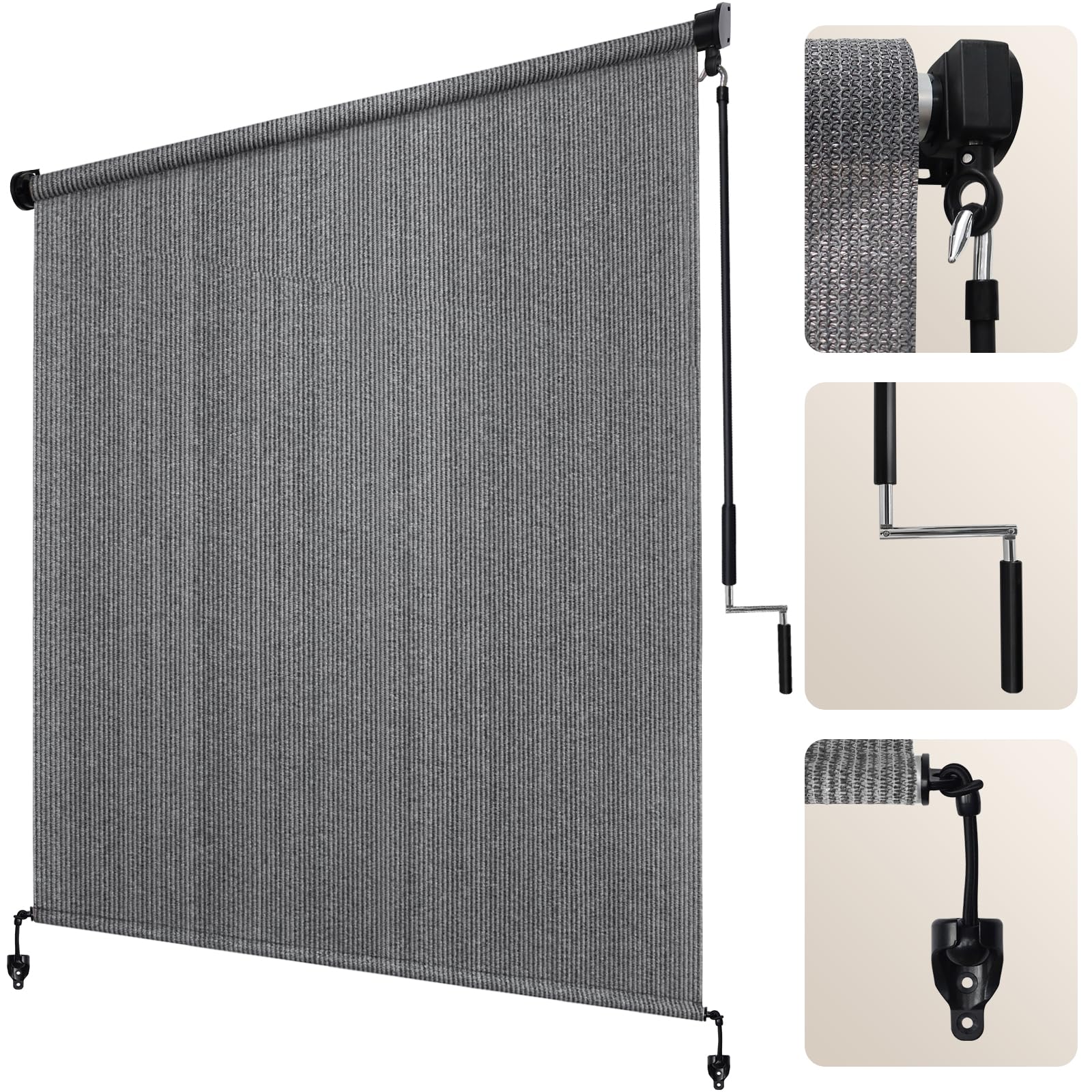 Artpuch Outdoor Roller Shade 10 W x 8 H, Gray Exterior Cordless Patio Shades Roll Up Blinds with Spliced Pole Design, One-Piec