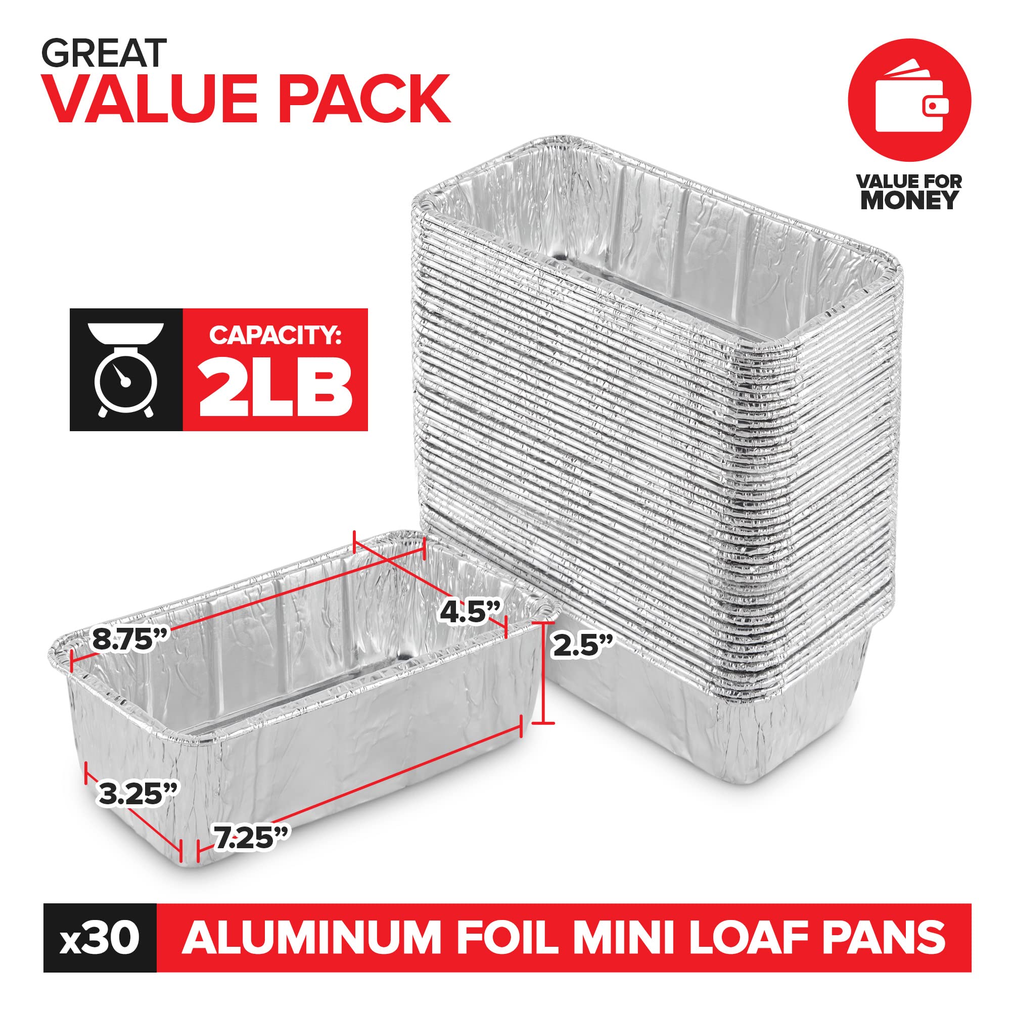 Aluminum Pans Bread Loaf Pans (30 Pack) 8X4 Aluminum Loaf Pan - 2 Lb Bread Tins, Standard Size, Compatible With Roadpro 12 Volt