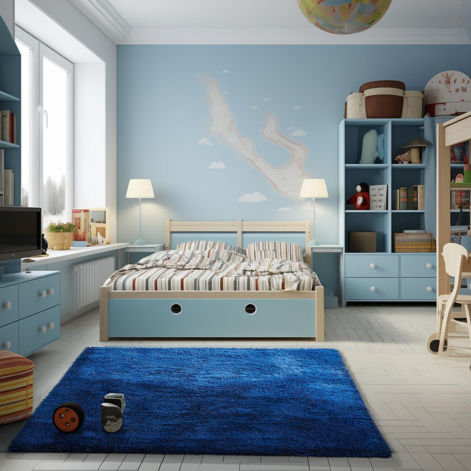 Ophanie Blue Rug, Boys 3x5 Rugs for Bedroom Royal Dark Blue Carpet Nursery Aesthetic, Kids Playroom Navy Area Rugs for Girls Tee