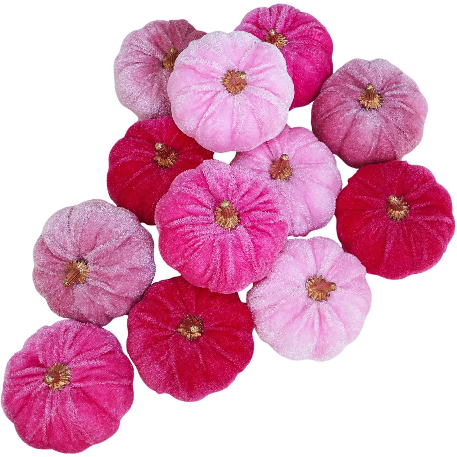 Winlyn 12 Pcs Assorted Small Artificial Pink Velvet Pumpkins Decorative Fabric Pumpkins Foam Pumpkins 3 for Fall Wedding Baby Sh