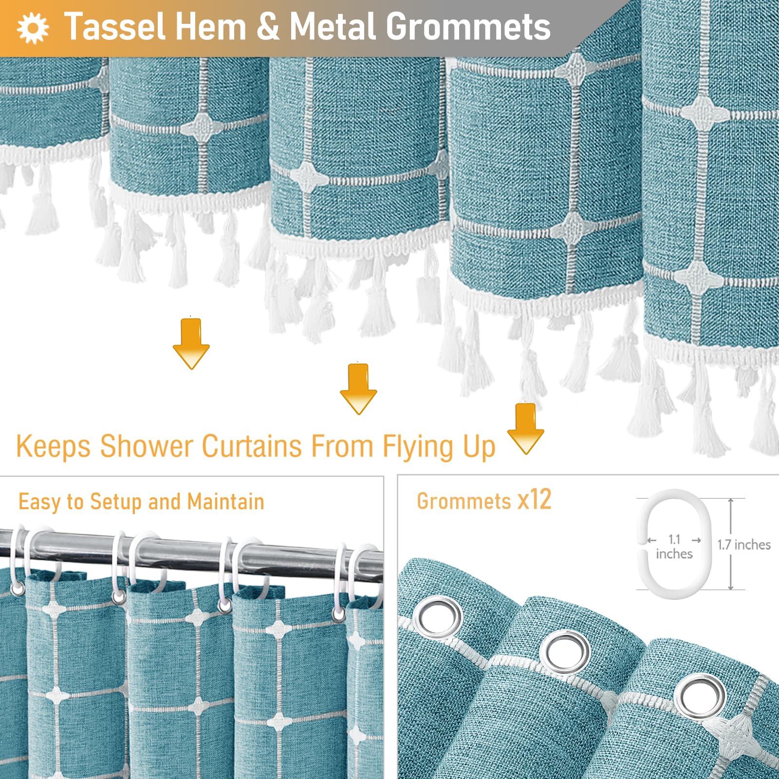 Bttn 78 Inch Long Shower Curtain, Boho Farmhouse Linen Ultra Thick Fabric Shower Curtain Set With Plastic Hooks, Tall Rustic Cou