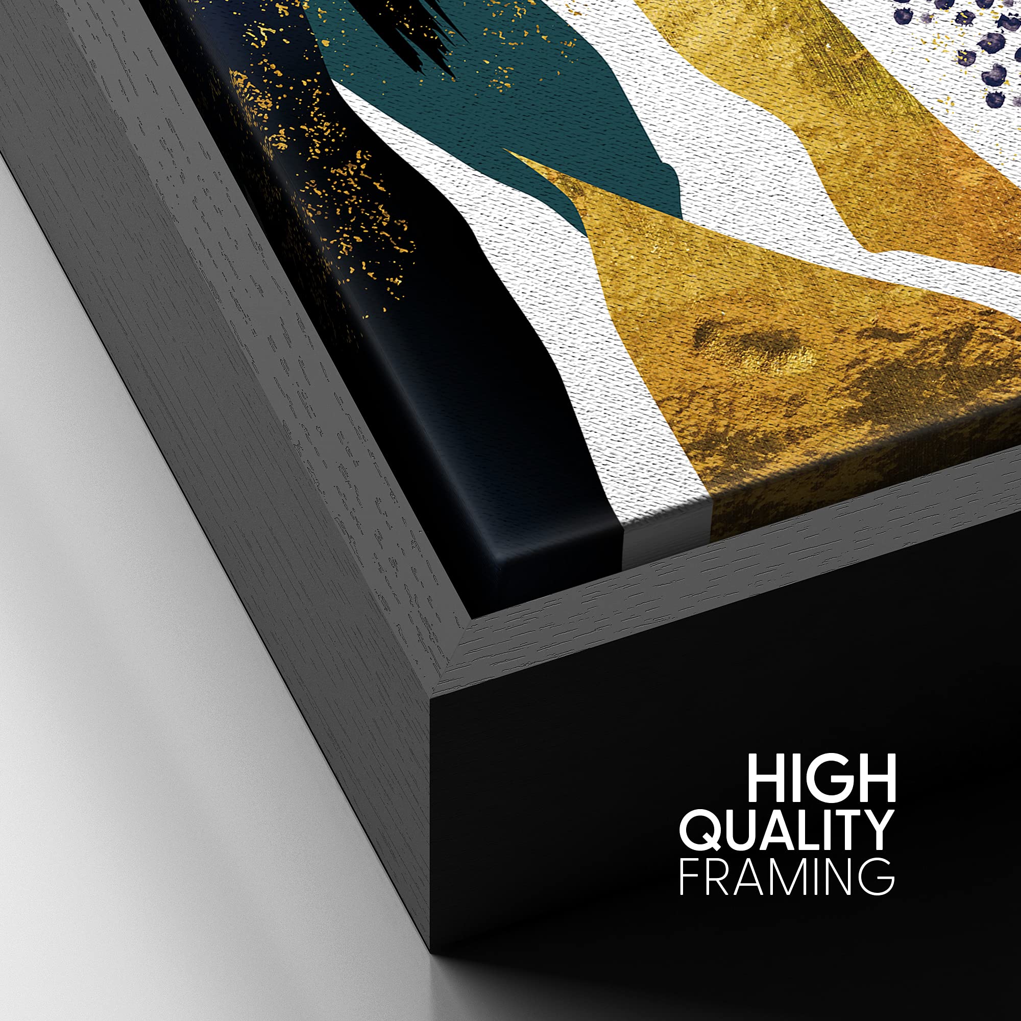 Signford Canvas Print Wall Art Gold Foil Blots With Black & Blue Strokes Abstract Shapes Illustrations Modern Art Alternative Co