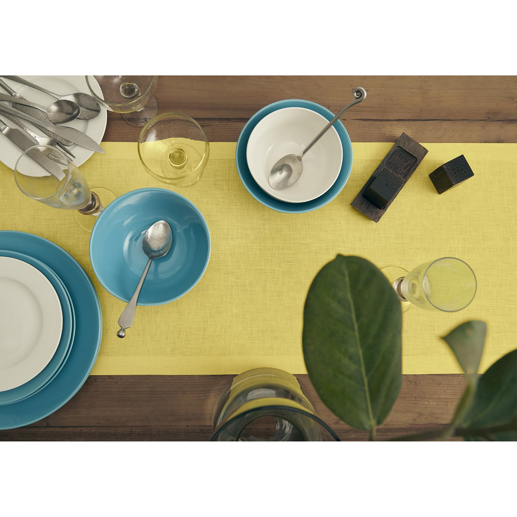 Solino Home Linen Sunshine Yellow Table Runner 120 Inches Long - Fete, 100% Pure Linen Dining Table Runner 14 X 120 Inch Ideal F