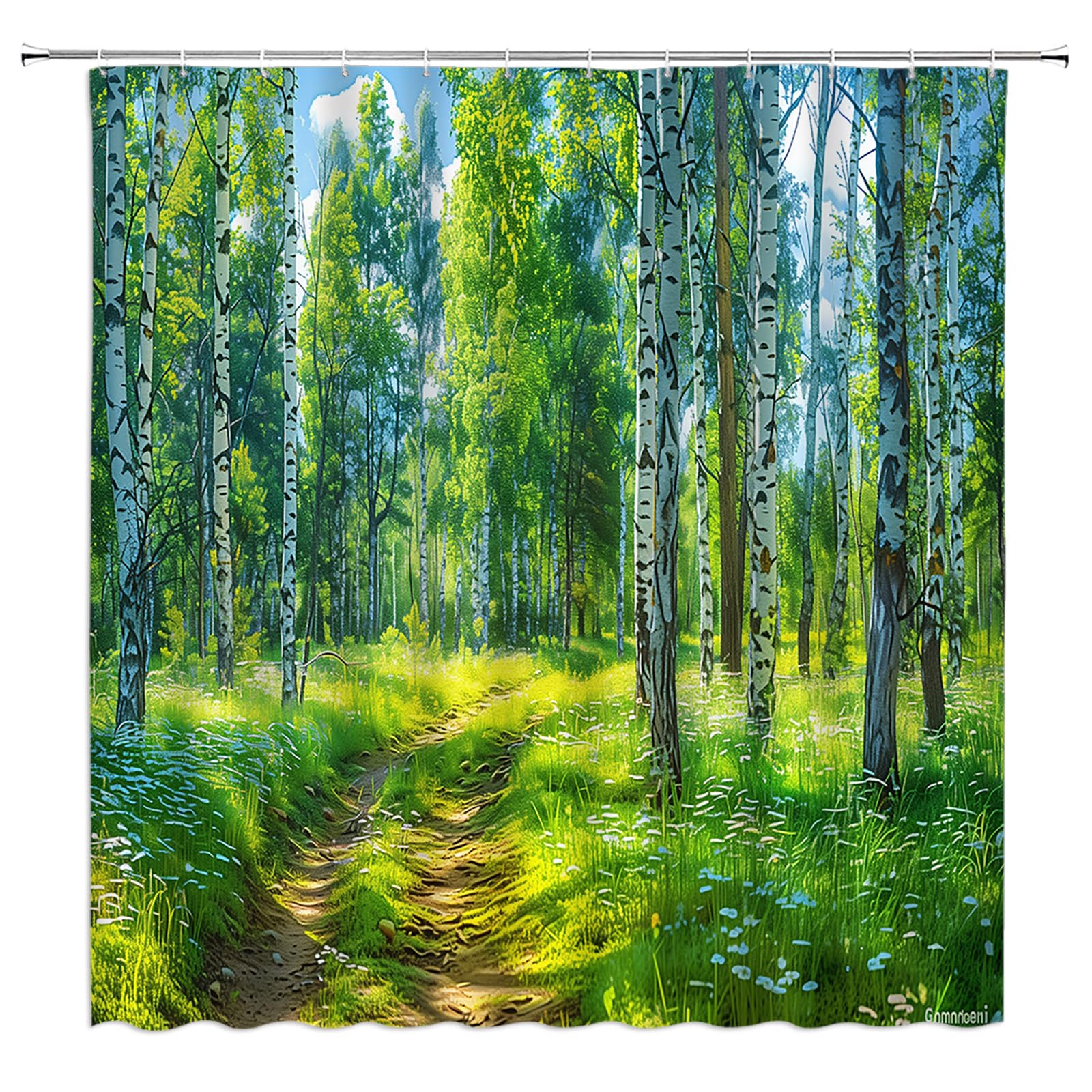 Dsmeue Green Forest Shower Curtain Nature Birch Tree Floral Plant Scenery Landscape Rustic Bathroom Decor Curtain With Hooks,70'