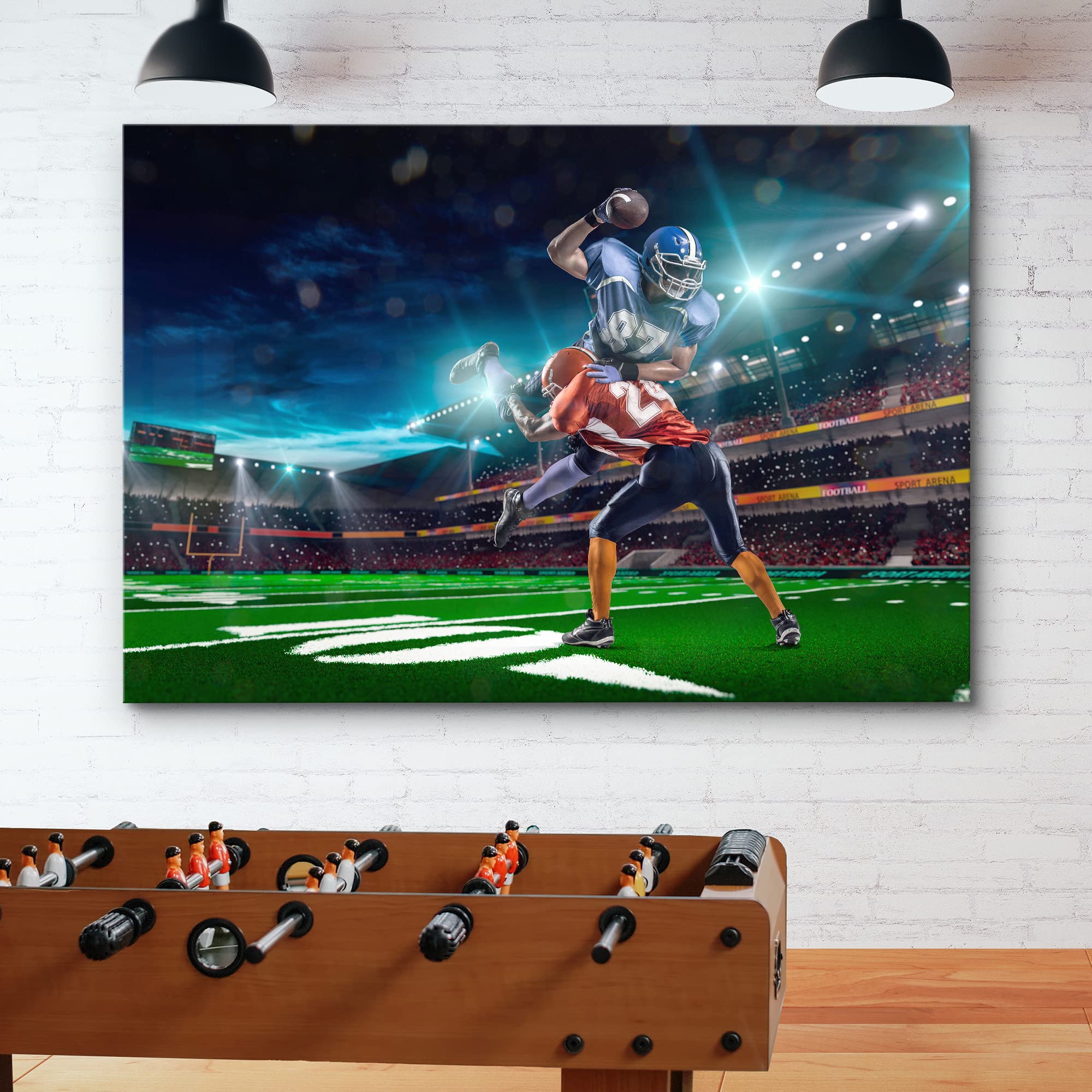 Wall26 Canvas Print Wall Art Football Player Tackle Neon Light Stadium Athletes Sports & Fitness Photography Realism Decorative